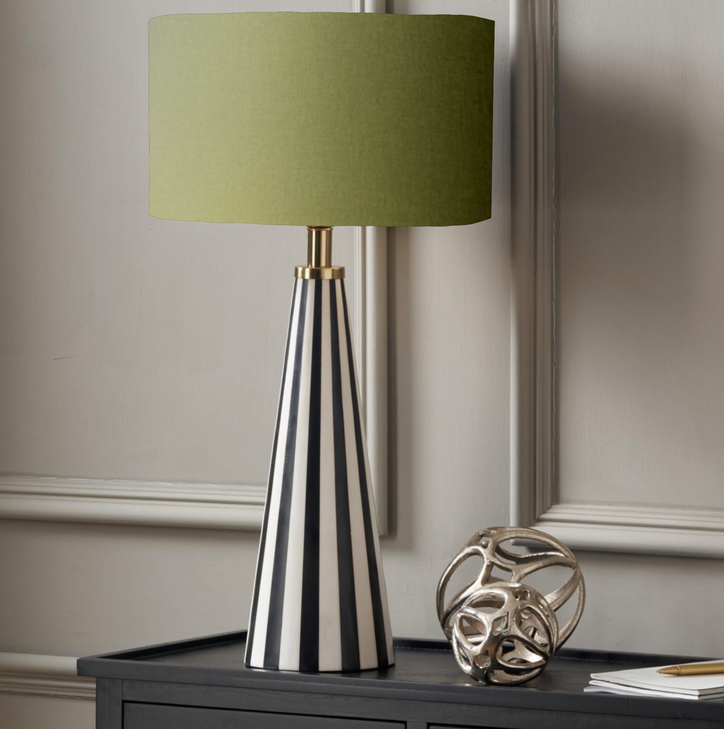 Black and white stripe, resin table lamp, Tall