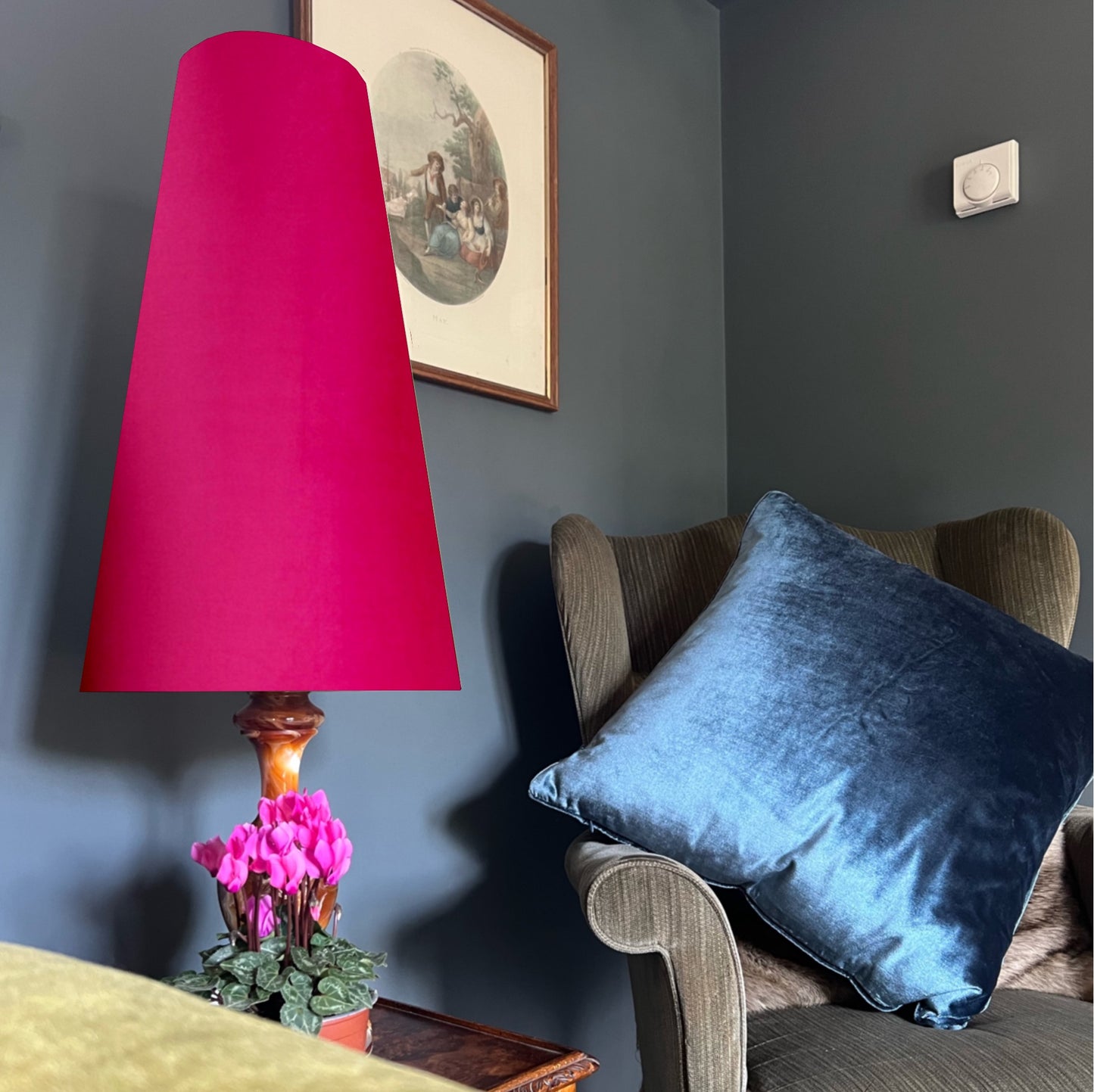 Cerise pink Velvet cone lampshade, extra tall lampshade