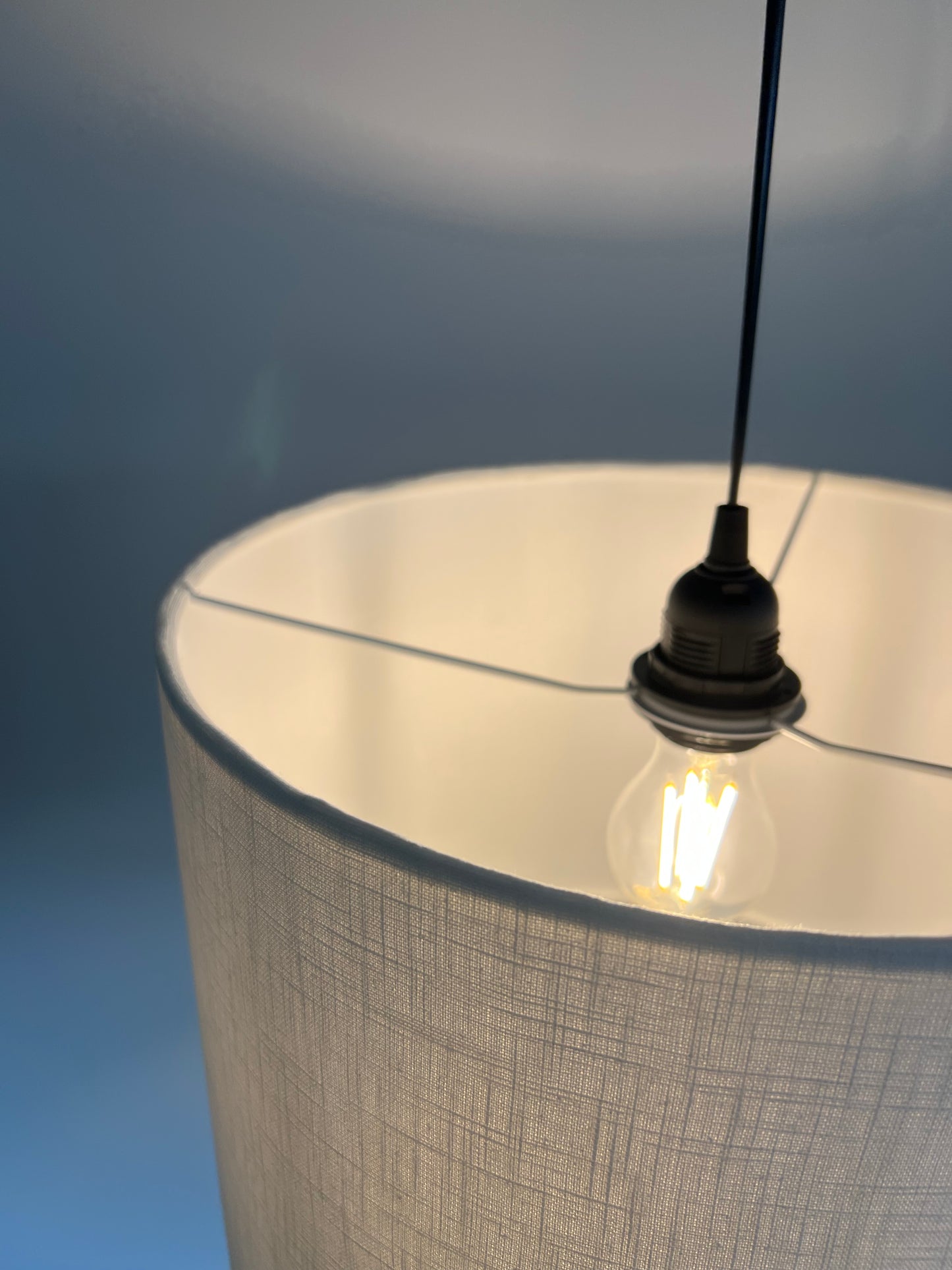 Off white linen drum lampshade/ ceiling shade with a white lining