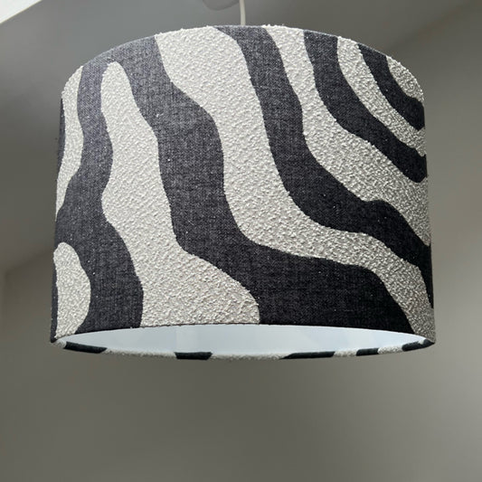 Black Wiggle drum lampshade /ceiling shade with a white lining