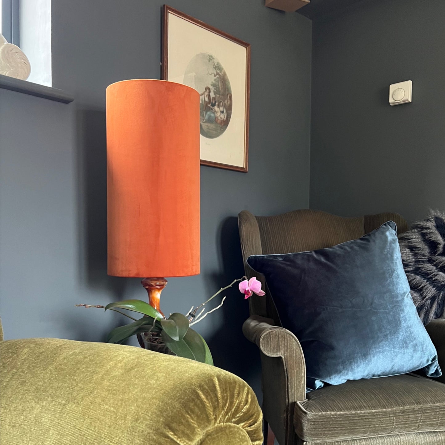 Burnt orange Velvet cylinder lampshade, extra tall lampshade