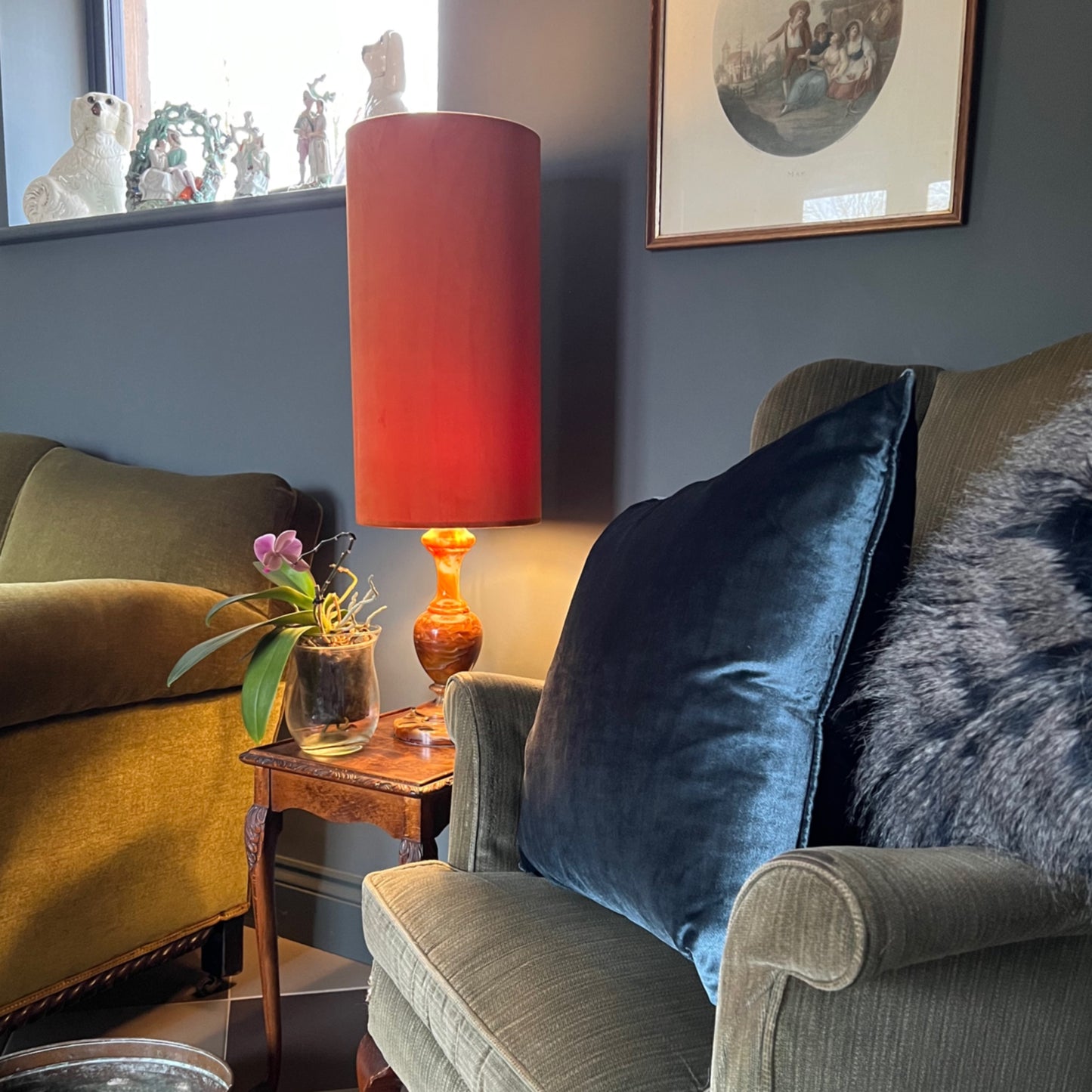 Burnt orange Velvet cylinder lampshade, extra tall lampshade