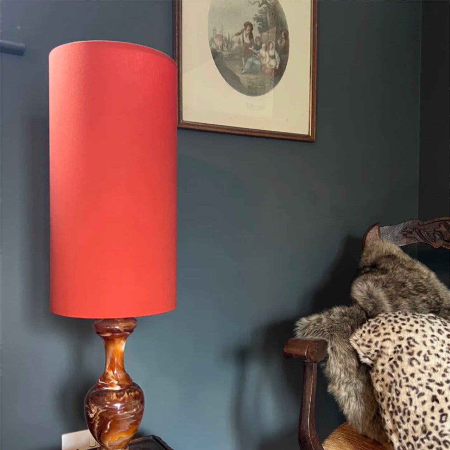 Burnt orange cotton cylinder lampshade, extra tall lampshade
