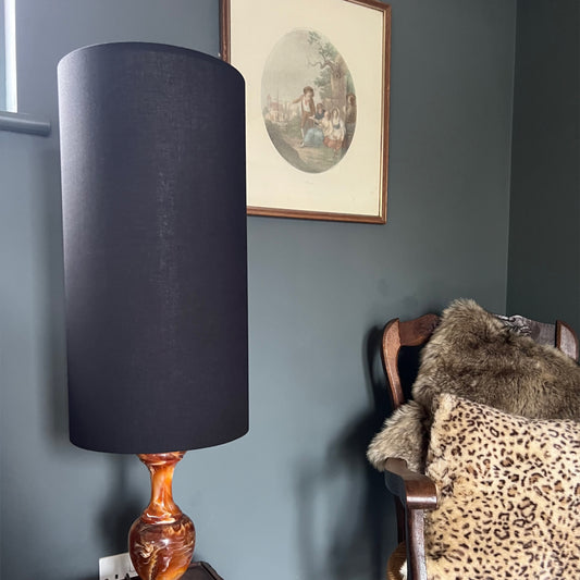 Black cotton cylinder lampshade, extra tall lampshade