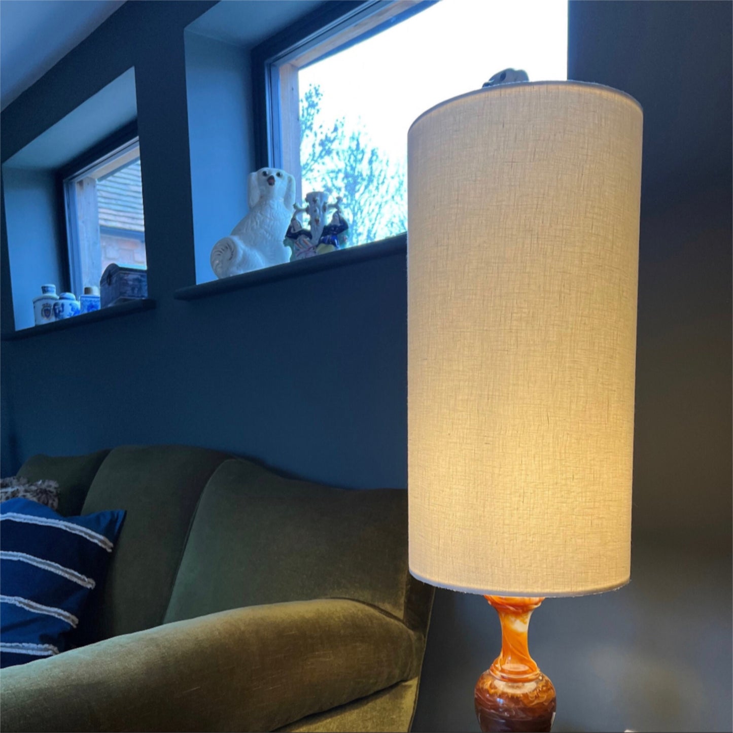 Off white cream linen cylinder lampshade, extra tall lampshade