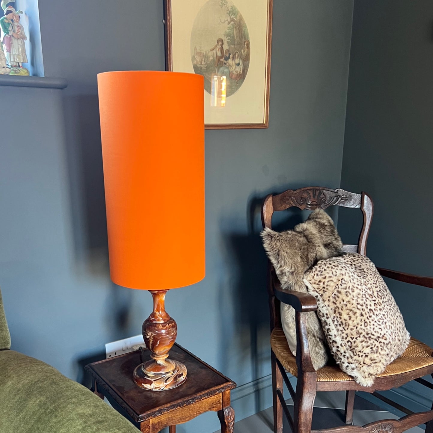 Bright Orange cotton cylinder lampshade, extra tall lampshade