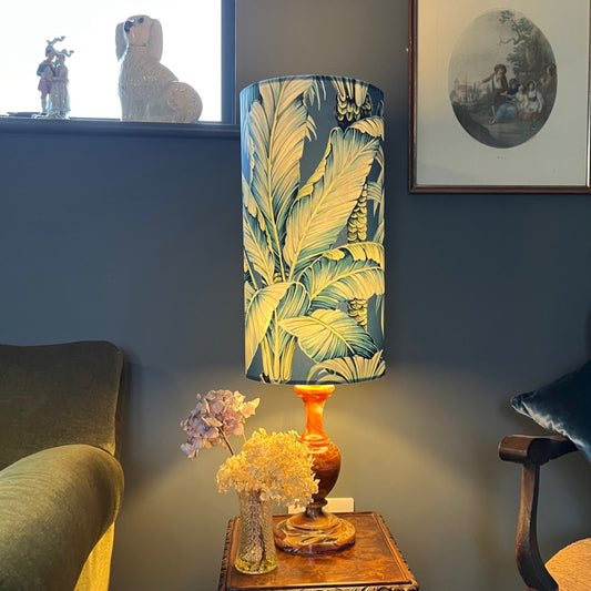 Tripura midnight Leaves Velvet cylinder lampshade, extra tall lampshade