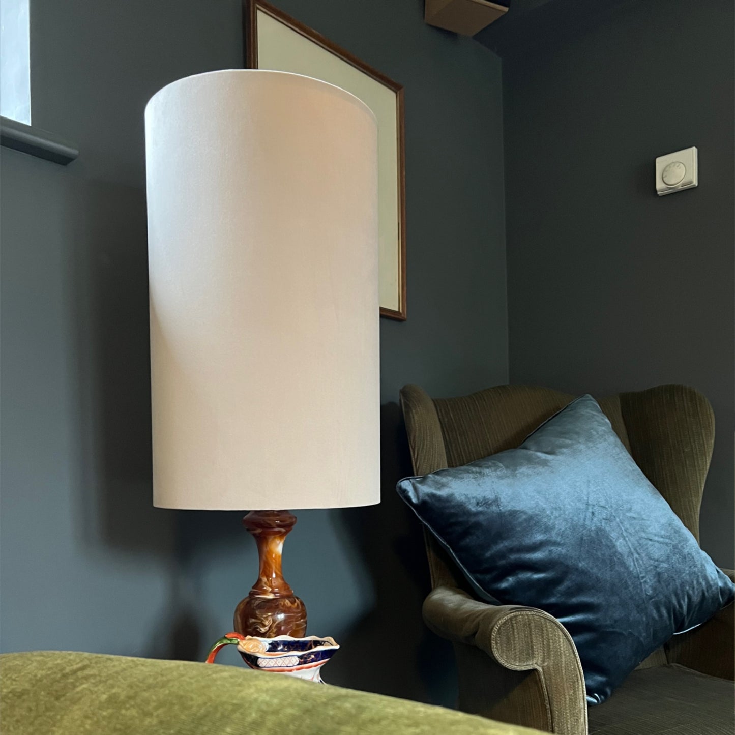 Cream velvet cylinder lampshade, extra tall lampshade