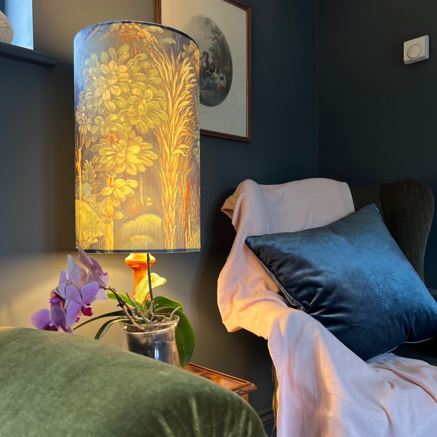 Forbidden forest Velvet cylinder lampshade, extra tall lampshade