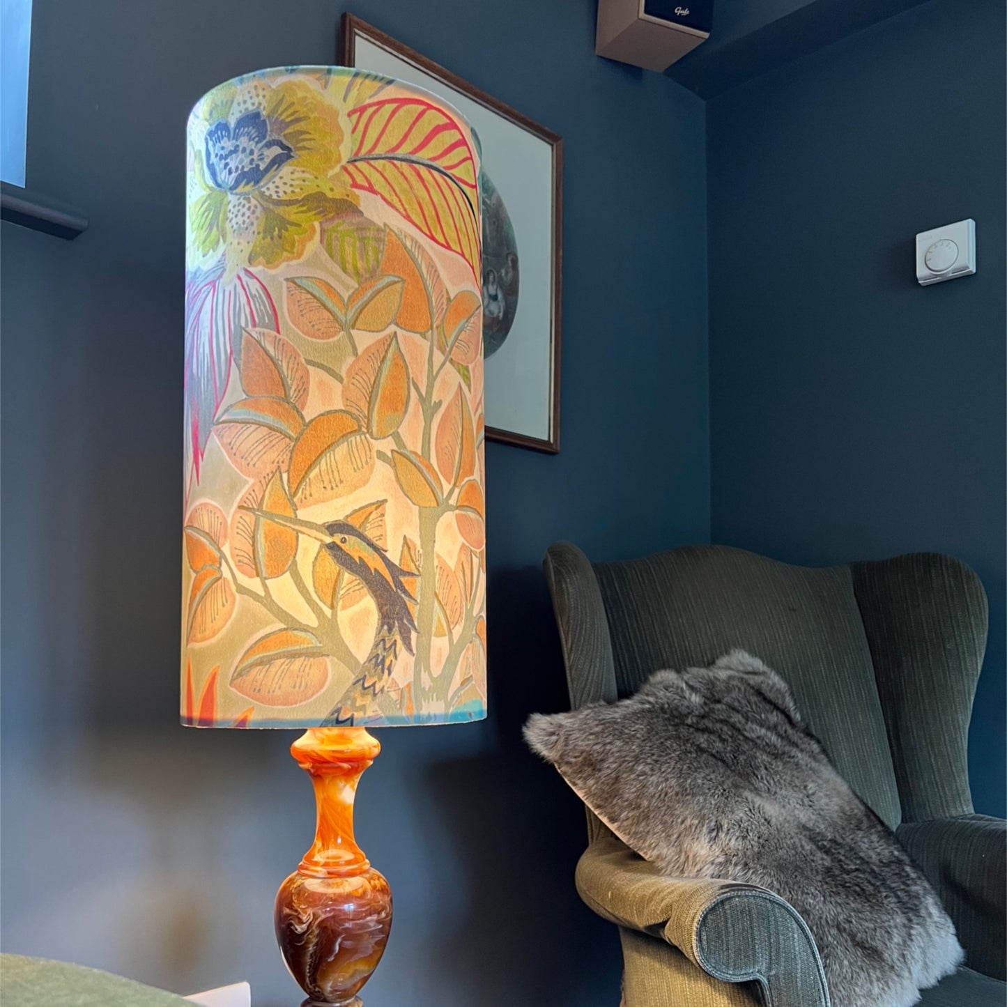Floral pastel Velvet cylinder lampshade, extra tall lampshade