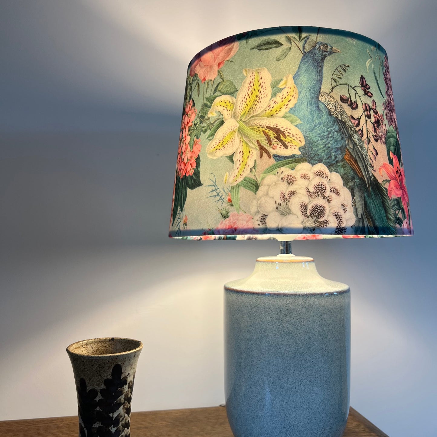 Peacock floral velvet french drum lampshade/ ceiling light shade, empire lampshade, duck egg
