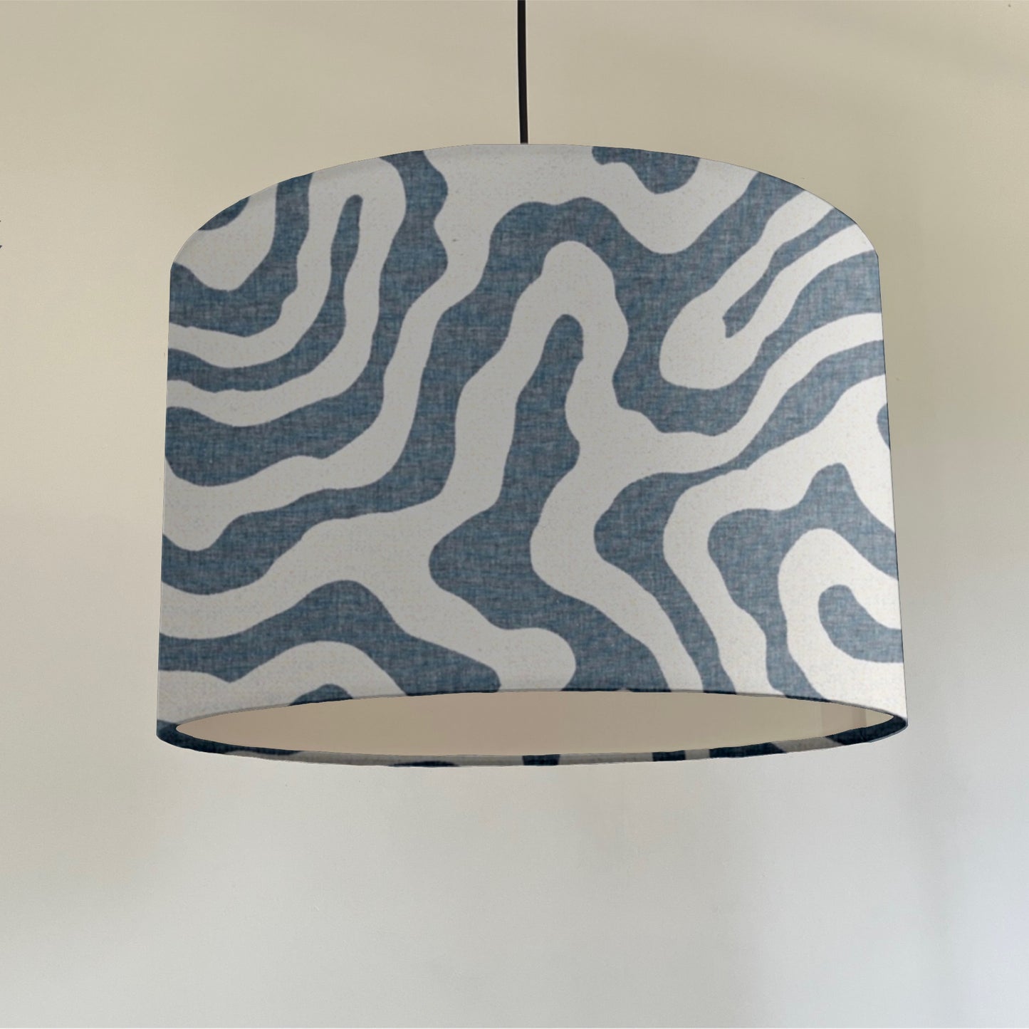 Blue Wiggle drum lampshade /ceiling shade with a white lining