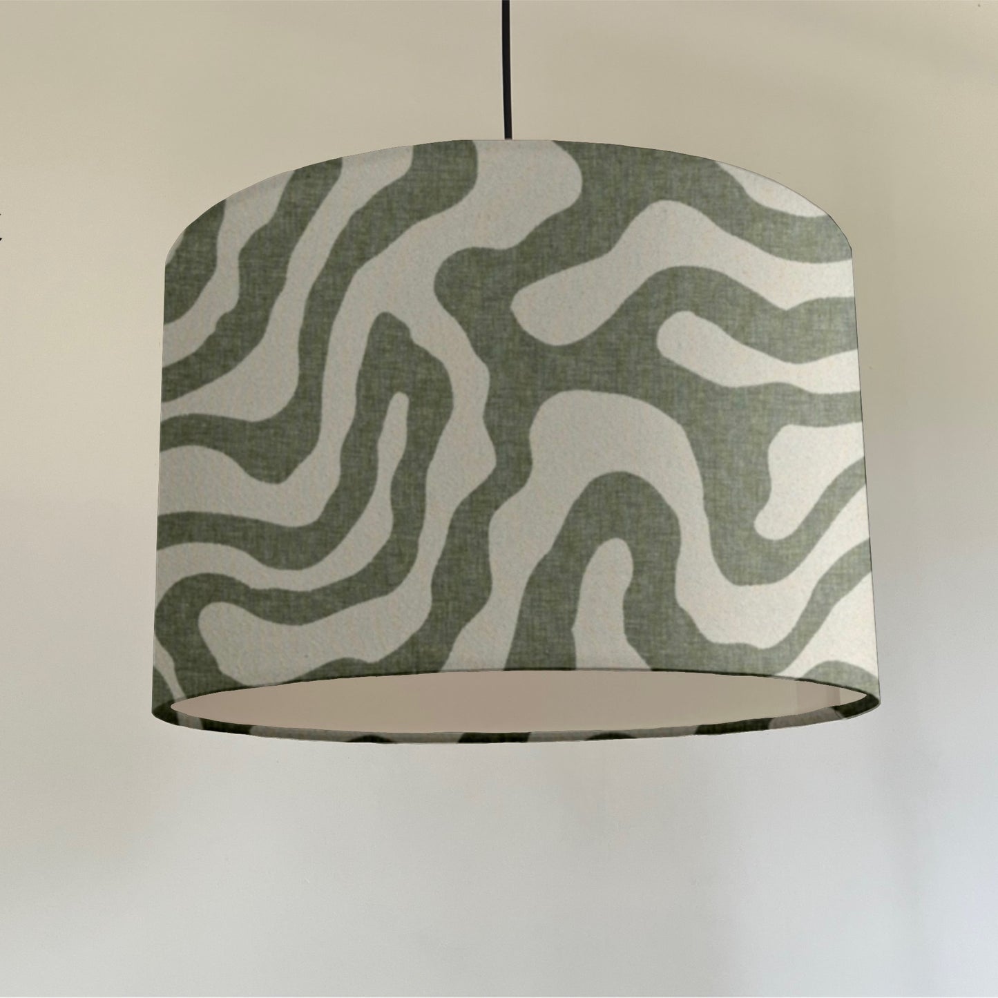 Green Wiggle drum lampshade /ceiling shade with a white lining
