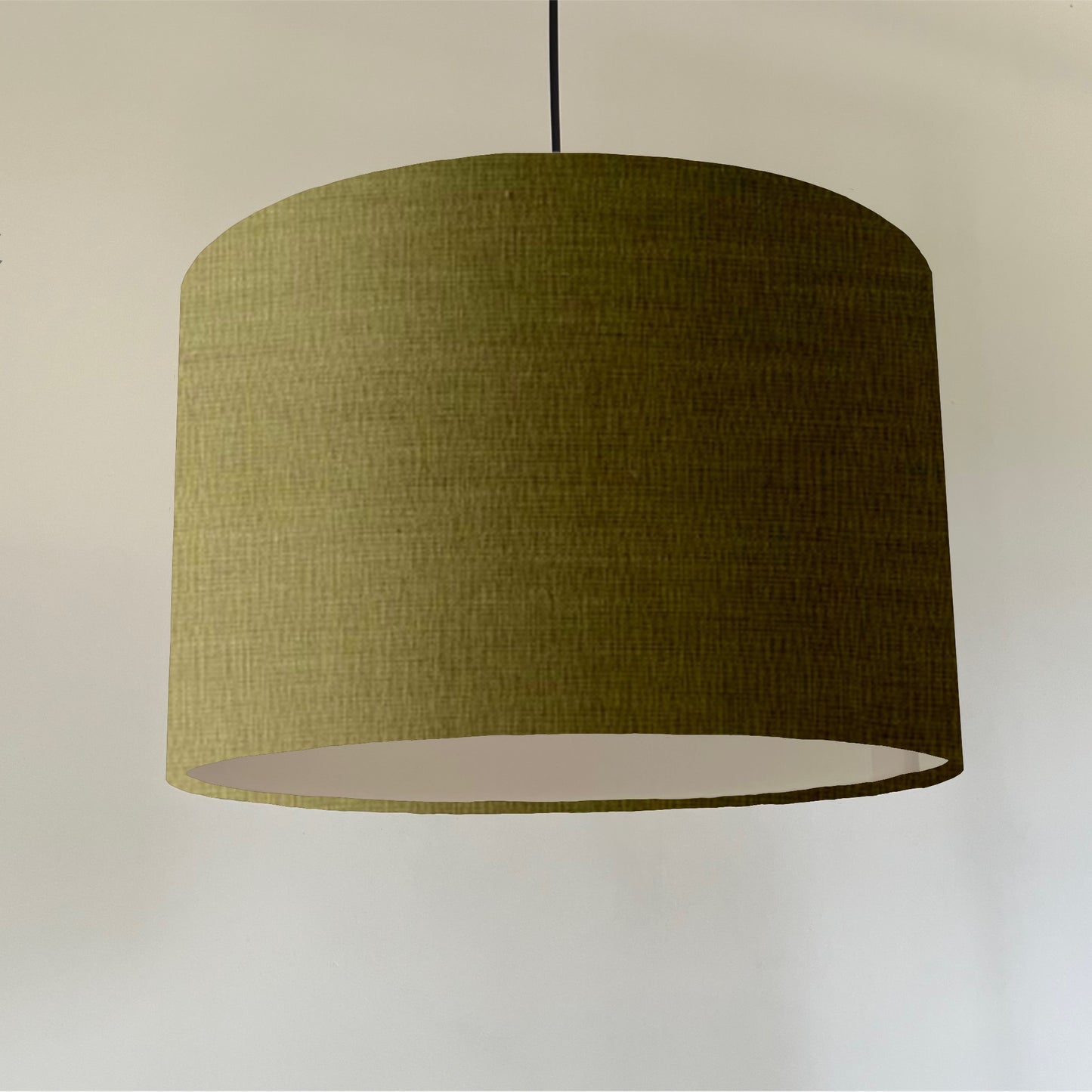 Chartreuse linen drum lampshade/ ceiling shade with a white lining