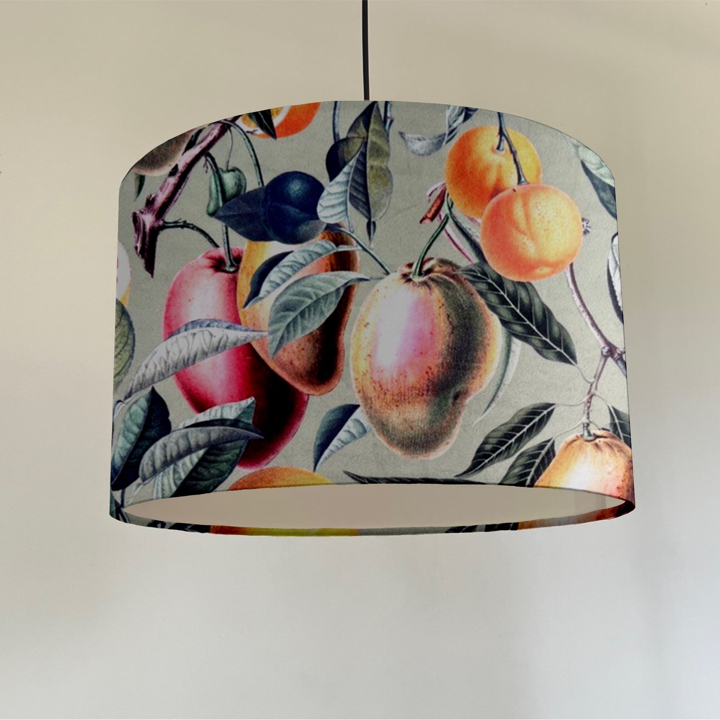 Summer fruit velvet drum lampshade / ceiling shade, with a white lining