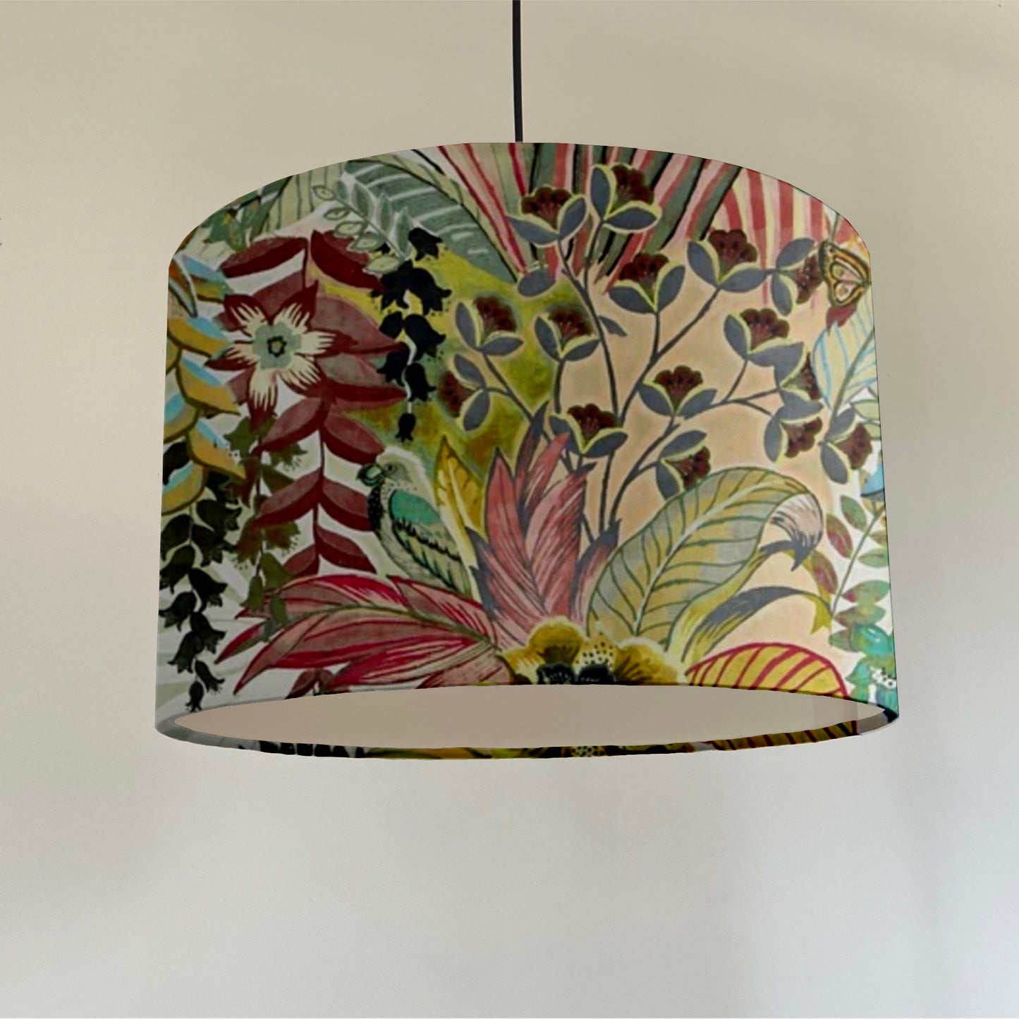 Floral pastel velvet, drum lampshade /ceiling shade with a white lining