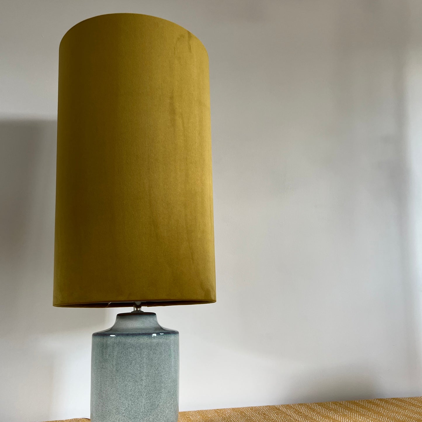Mustard velvet cylinder lampshade, extra tall lampshade