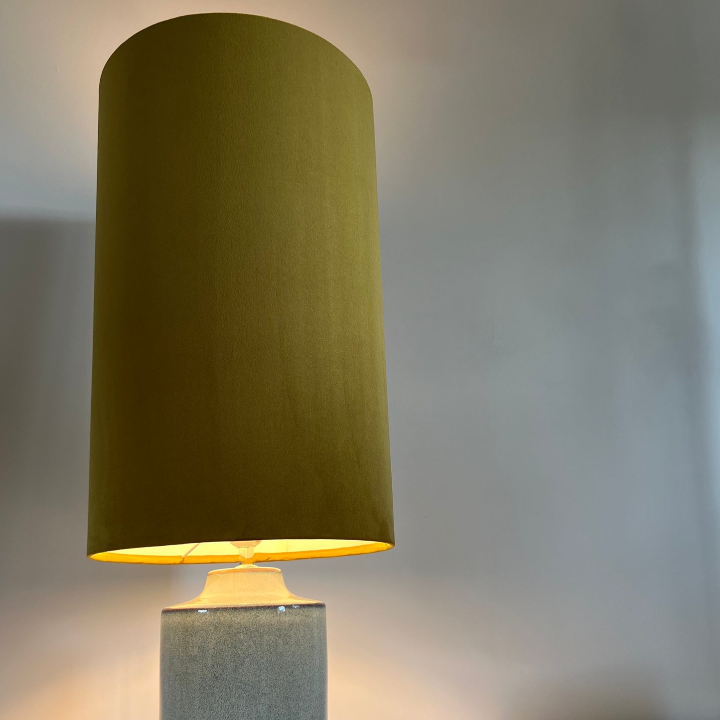 Mustard velvet cylinder lampshade, extra tall lampshade