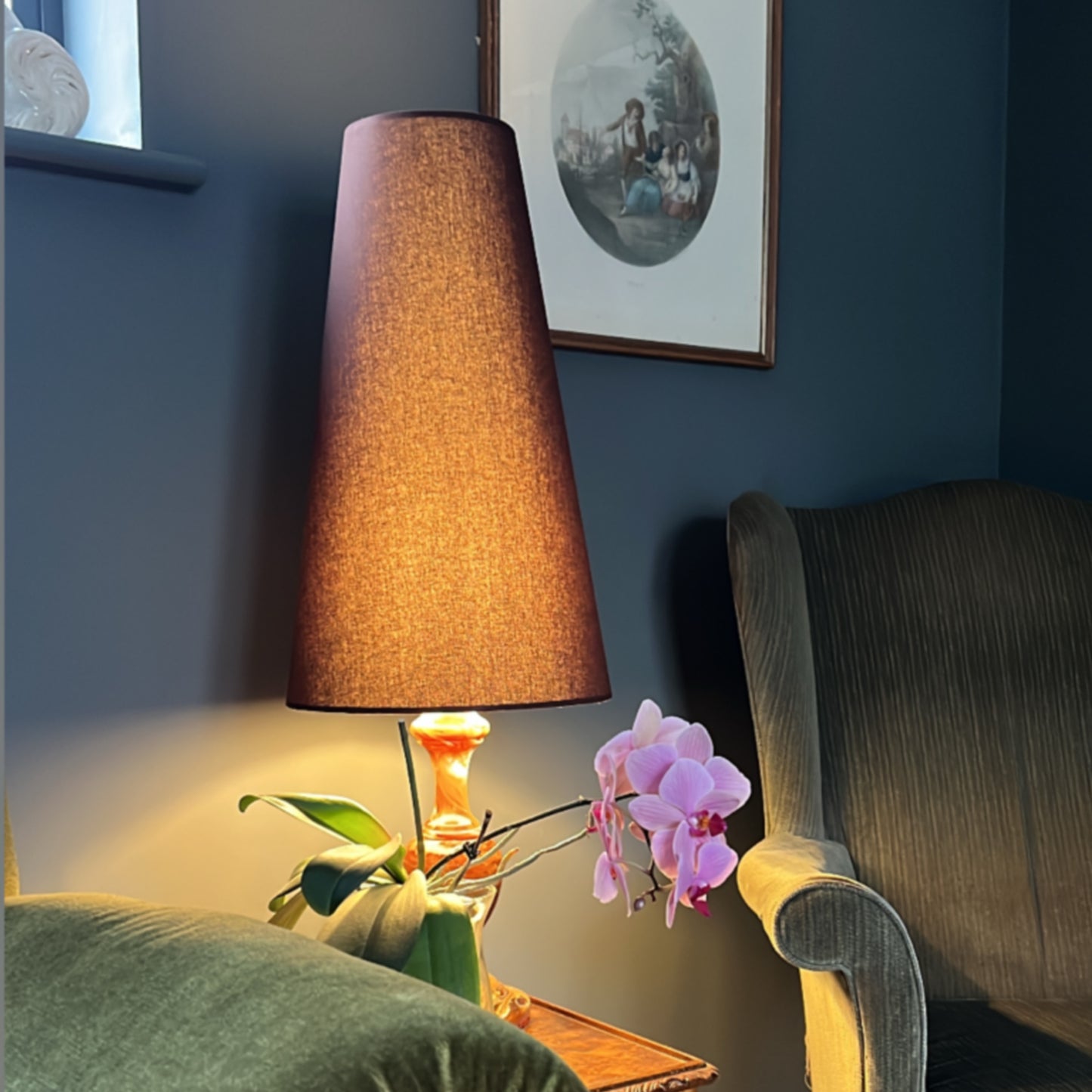 Brown cotton cone lampshade, extra tall lampshade