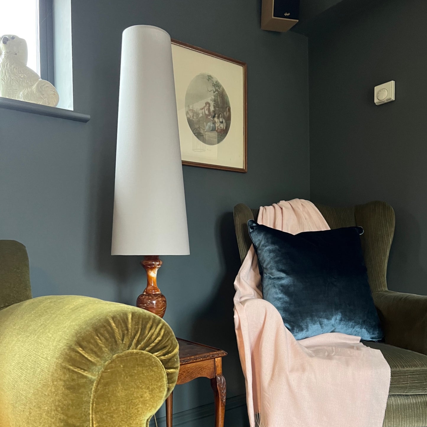 Grey cotton cone lampshade, extra tall lampshade