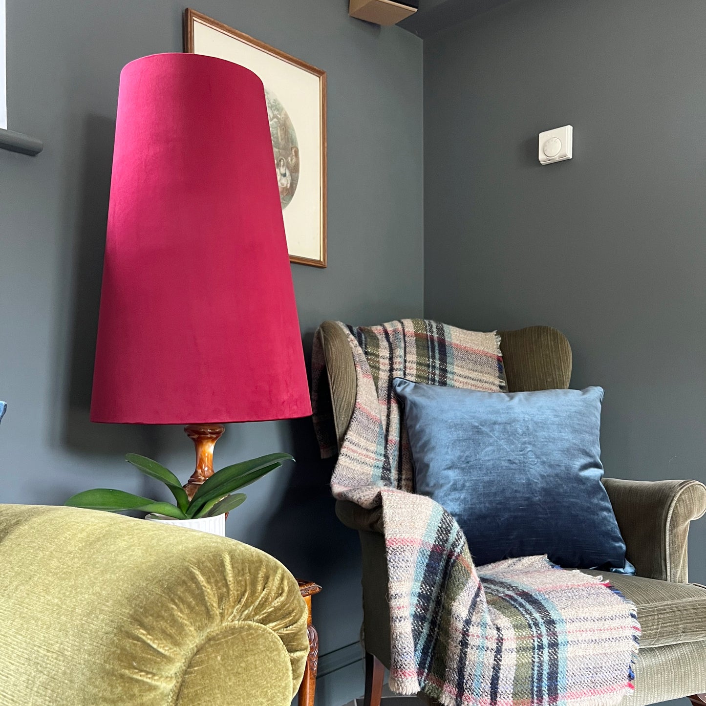 Red Velvet cone lampshade, extra tall lampshade