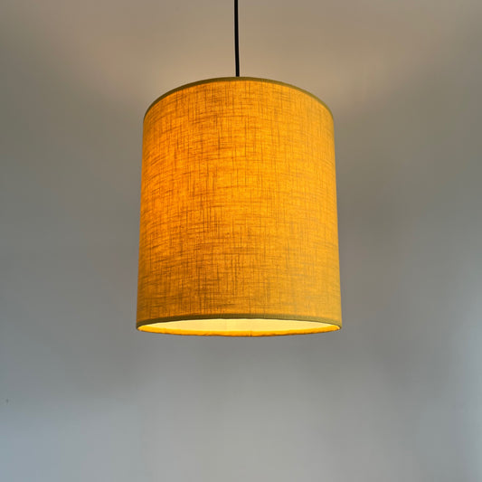 Mustard linen drum lampshade/ ceiling shade with a white lining
