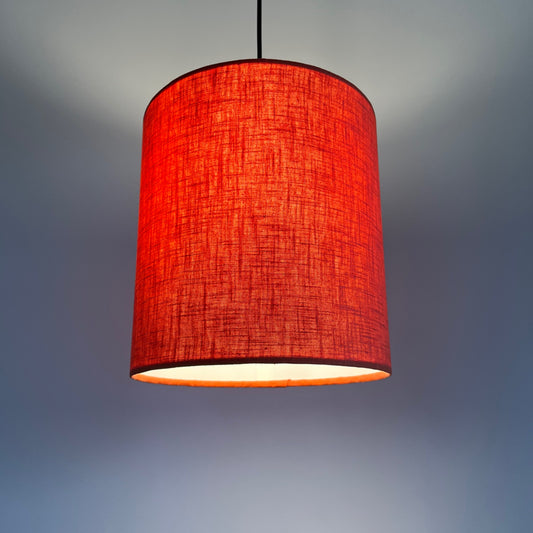 Orange linen drum lampshade/ ceiling shade with a white lining