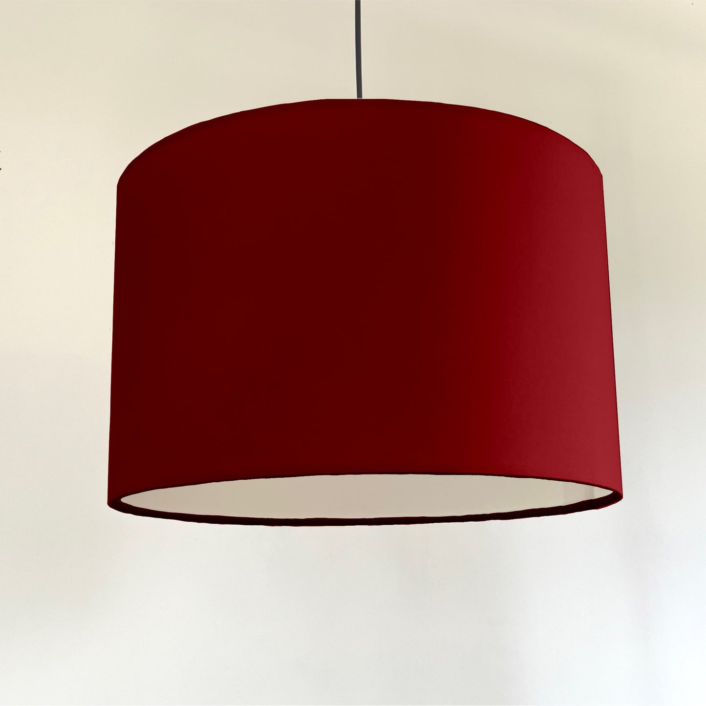 Crimson red cotton drum lampshade/ ceiling shade with a white lining