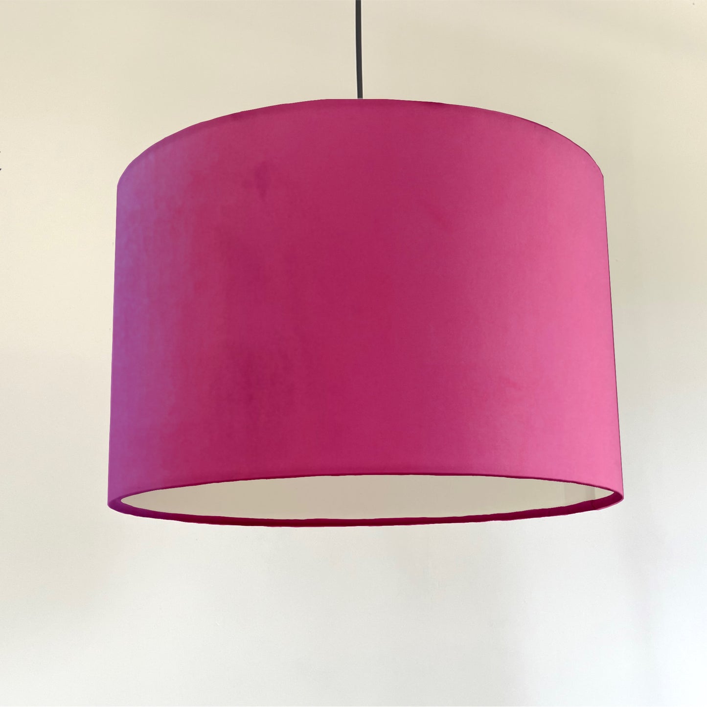 Pink velvet drum lampshade/ ceiling shade with a white lining