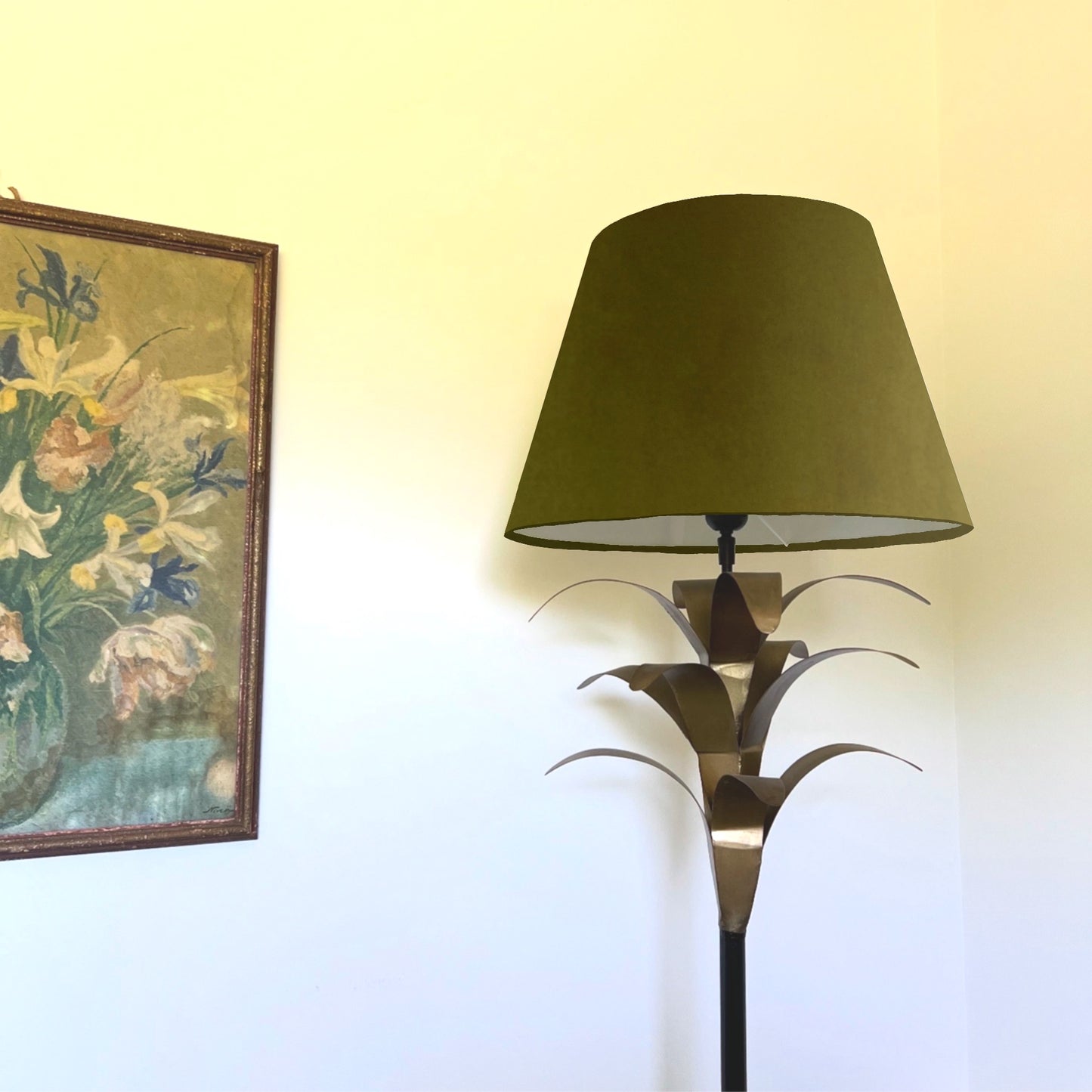 Olive green velvet coolie lampshade/ ceiling shade, empire lampshade