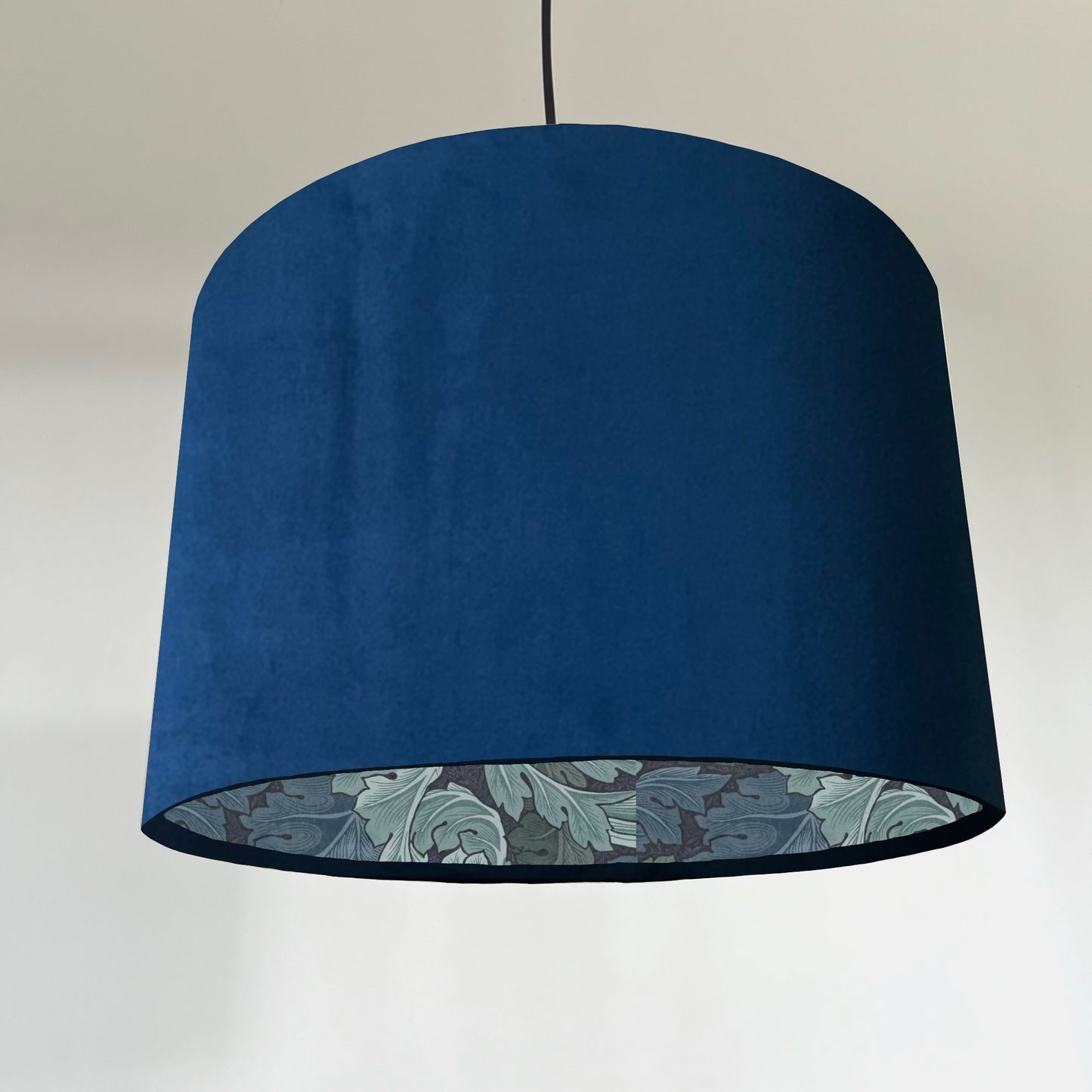 Navy blue velvet drum lampshade/ ceiling light shade with blue leaves paper interior