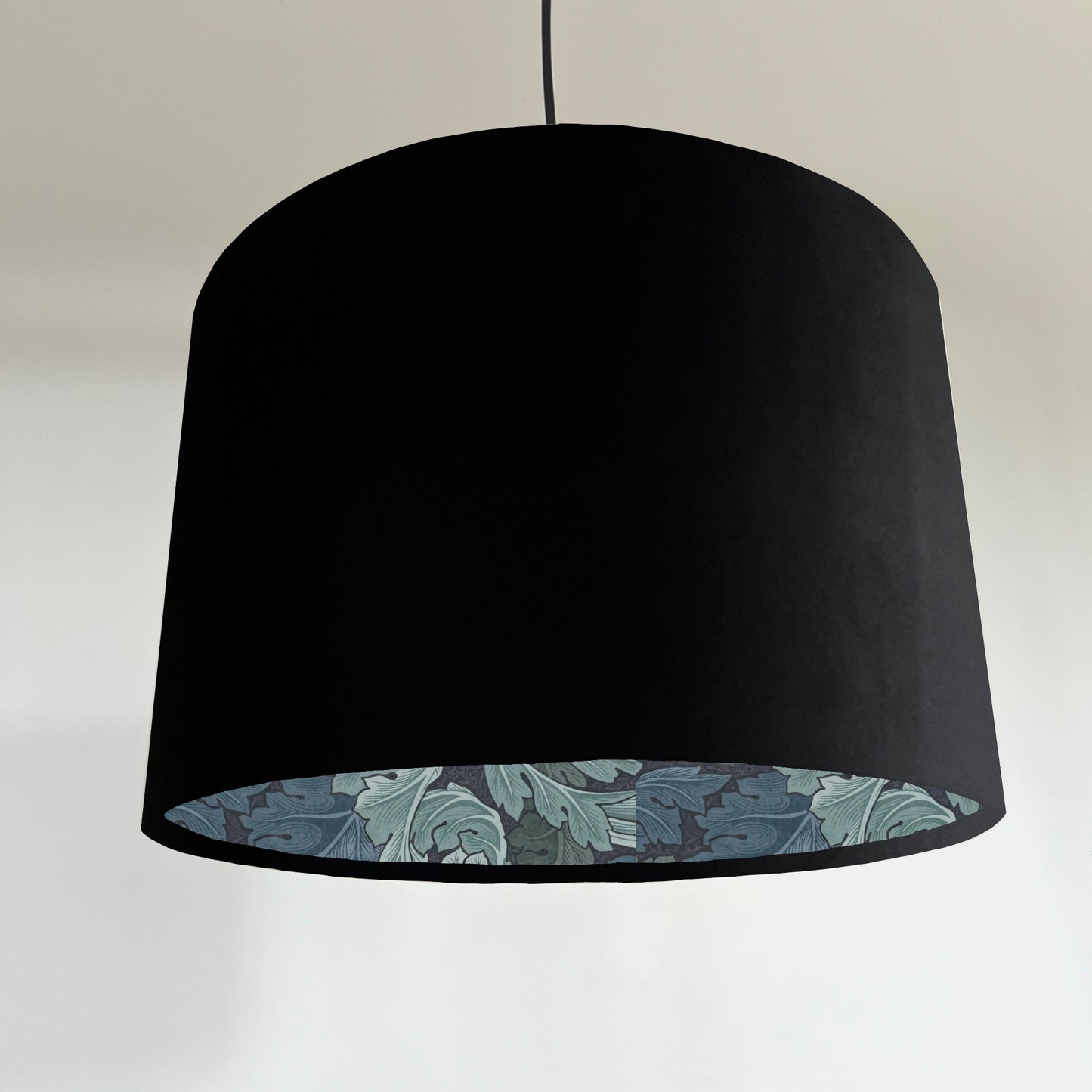 Black velvet drum lampshade/ ceiling light shade with blue leaves paper interior