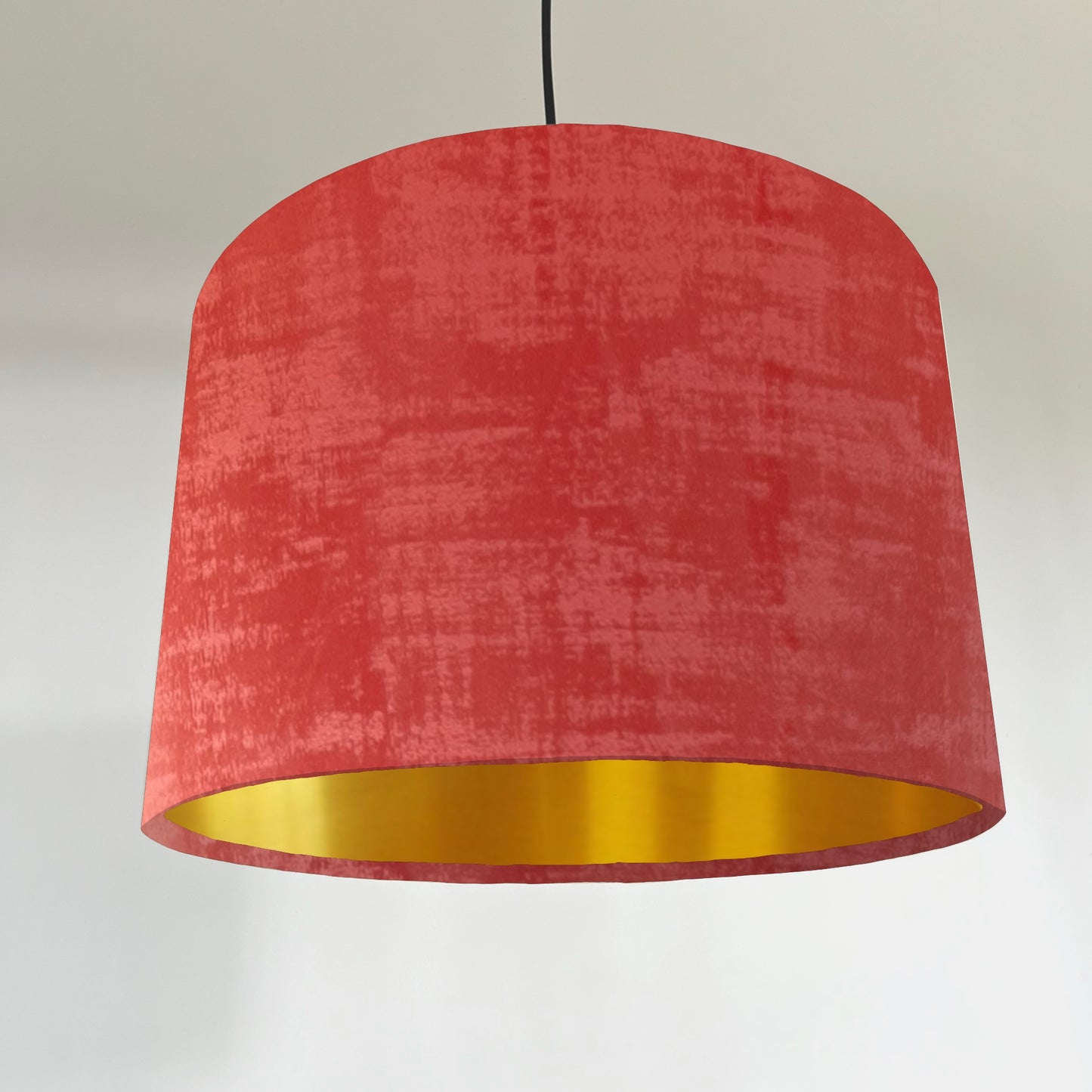 Coral textured velvet drum lampshade/ ceiling shade with a metallic brushed gold lining