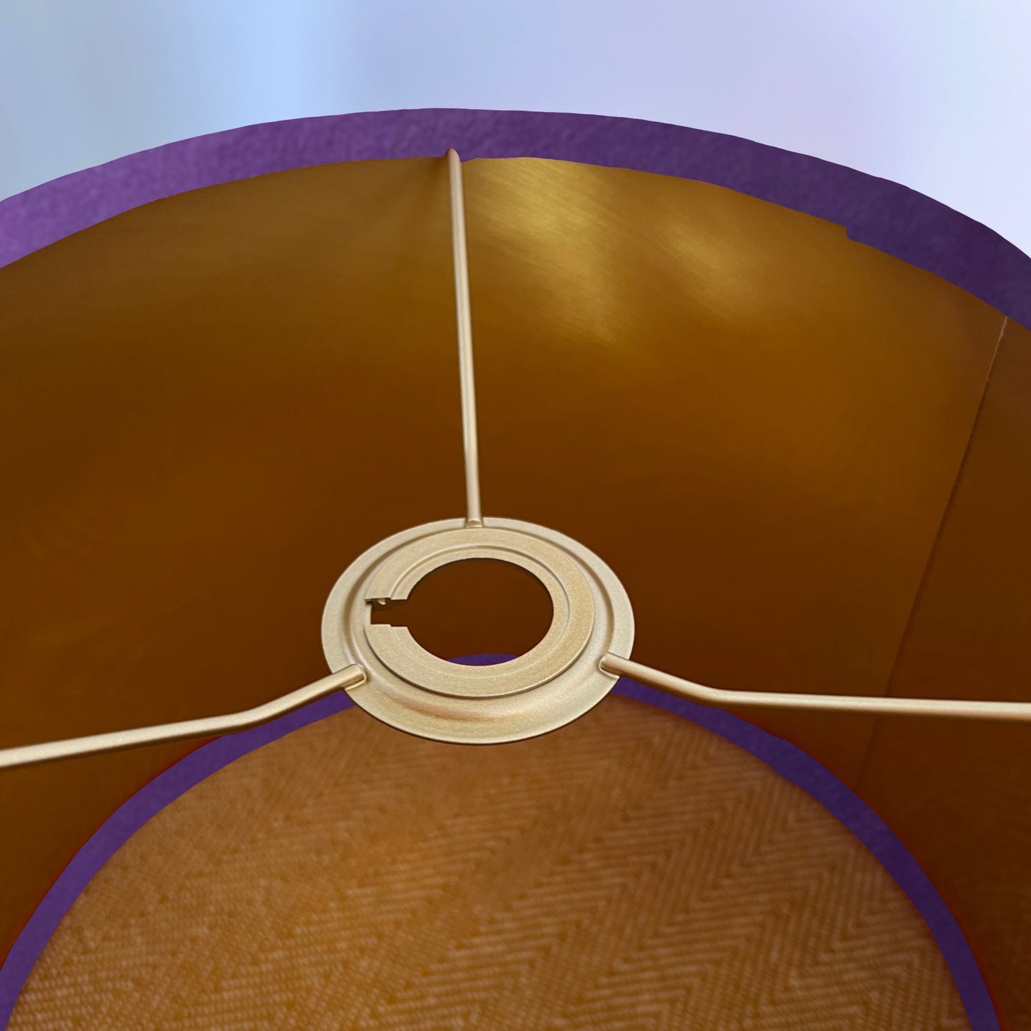 Purple velvet drum lampshade/ ceiling shade with a metallic brushed gold lining