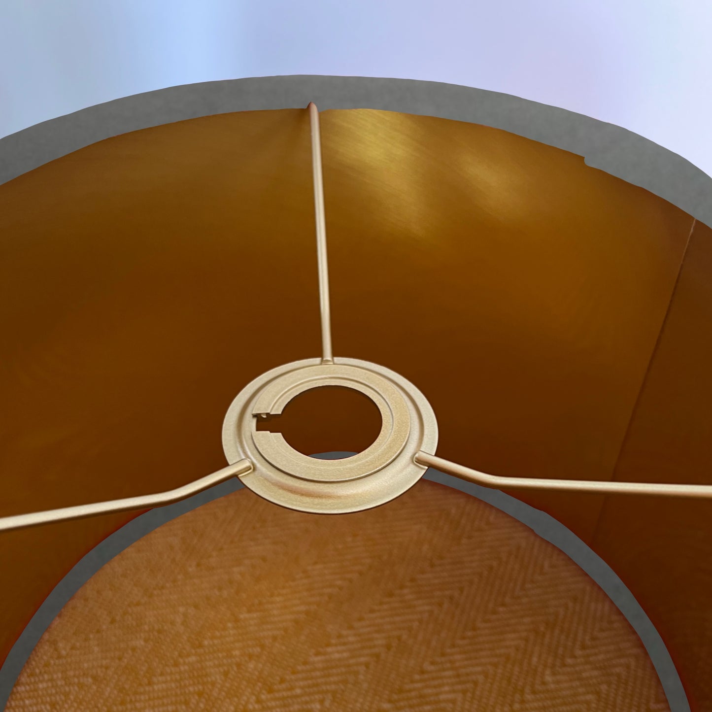 Grey velvet drum lampshade/ ceiling shade with a metallic brushed gold lining
