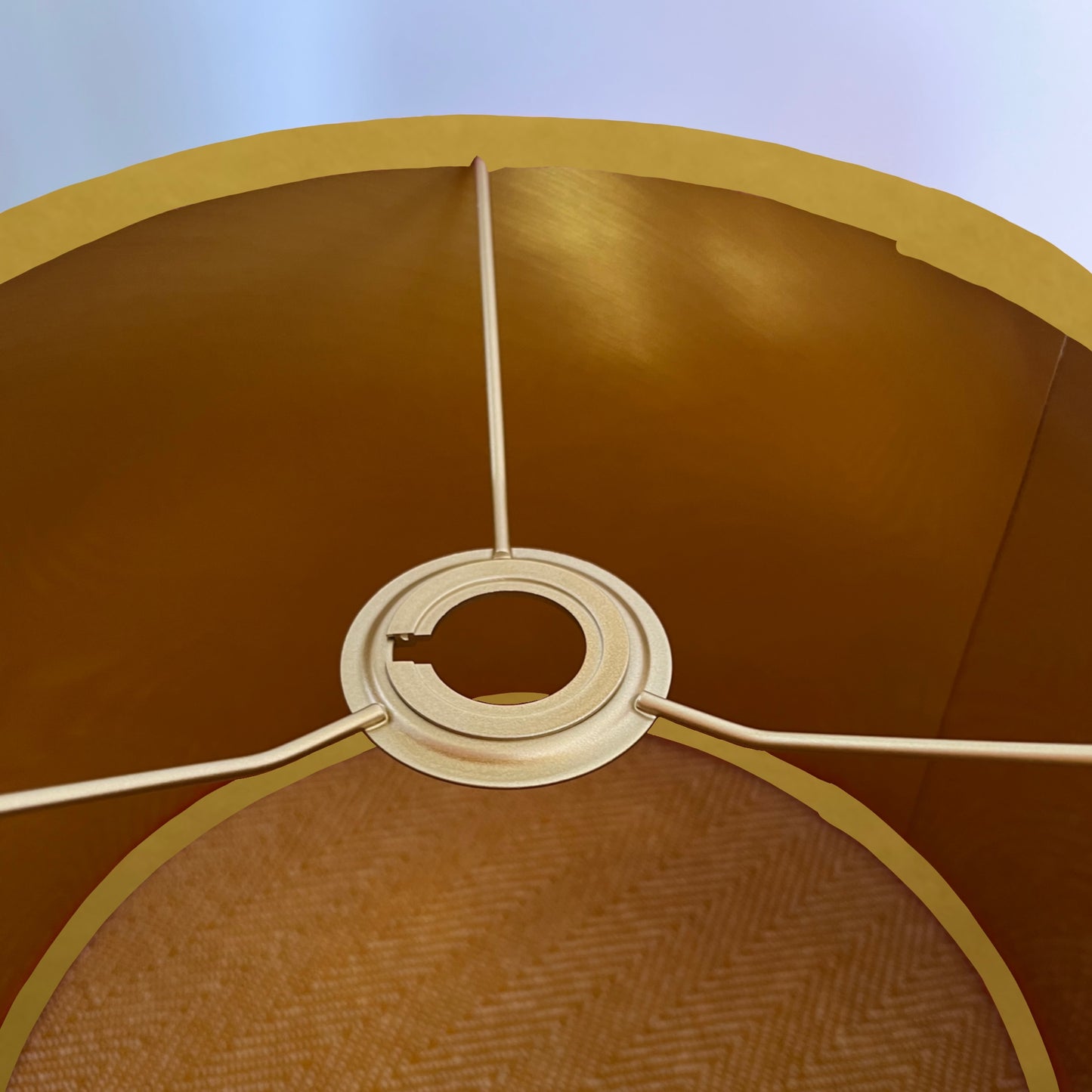 Mustard velvet drum lampshade/ ceiling shade with a metallic brushed gold lining