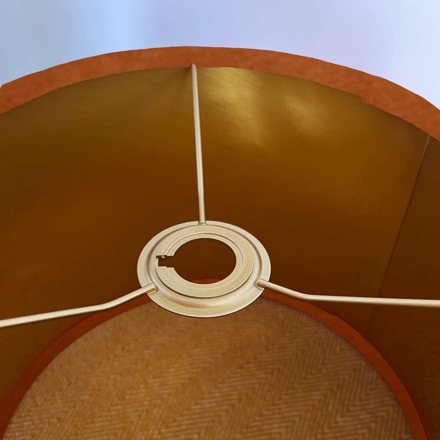Burnt Orange velvet drum lampshade/ ceiling shade with a metallic brushed gold lining