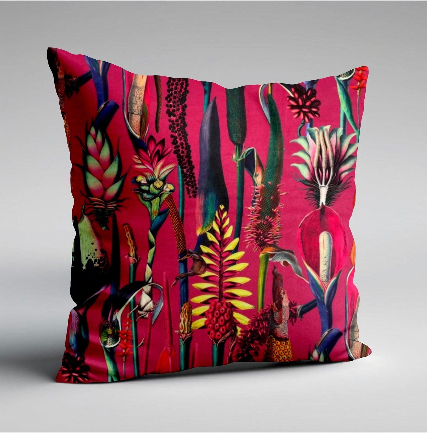 Cerise botanical velvet throw cushion