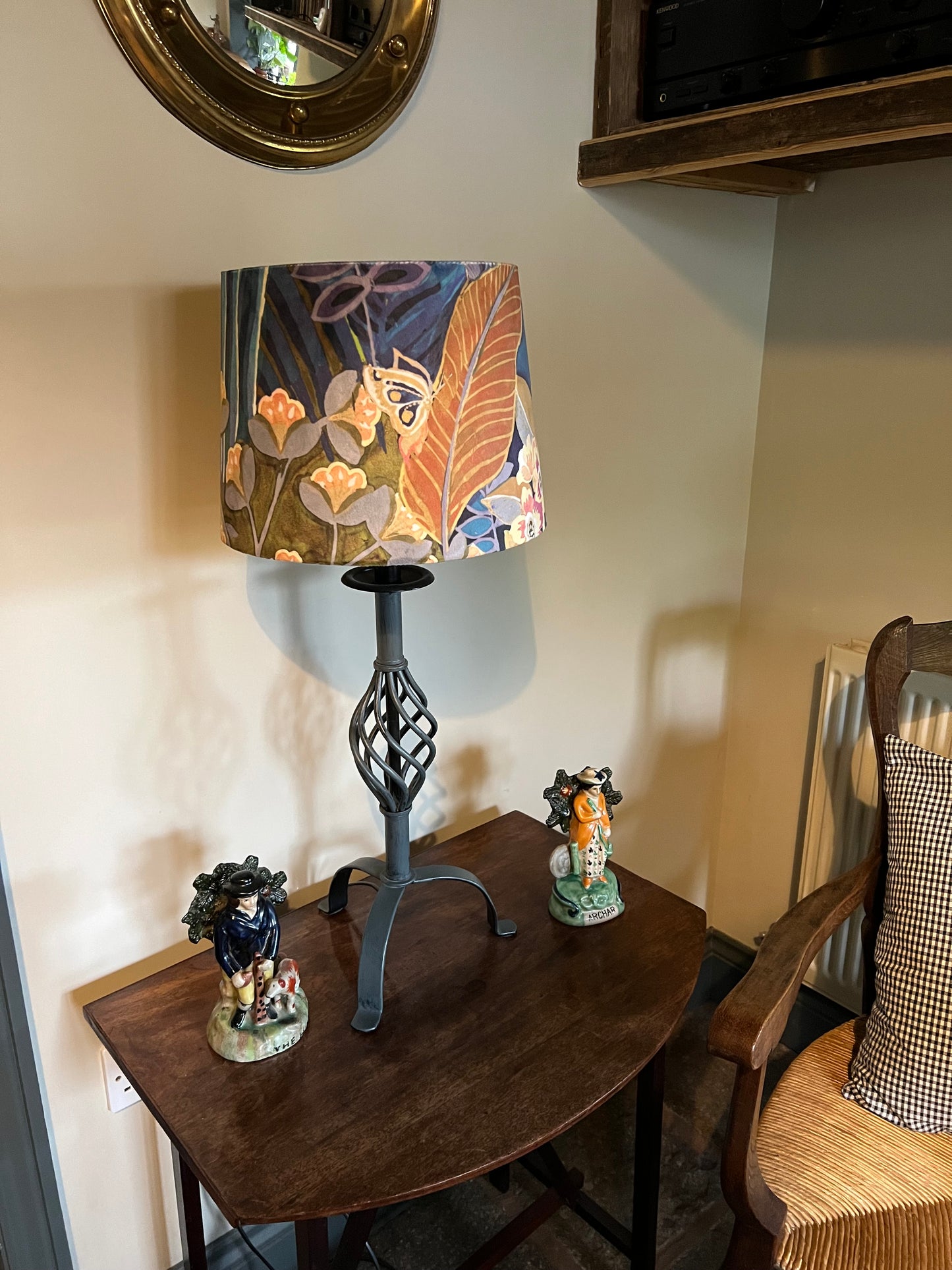 Floral midnight velvet french drum lampshade/ ceiling light shade, empire lampshade