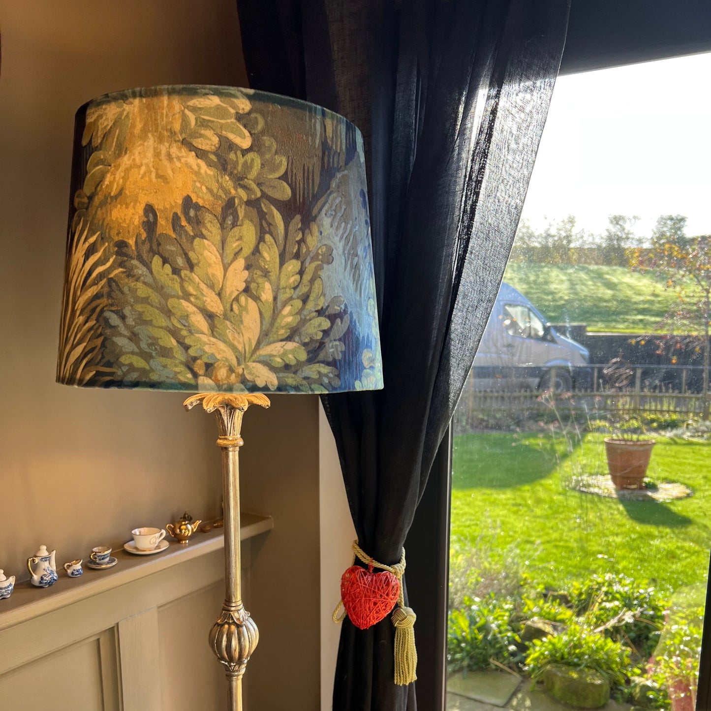 Forbidden forest velvet french drum lampshade/ ceiling light shade, empire lampshade