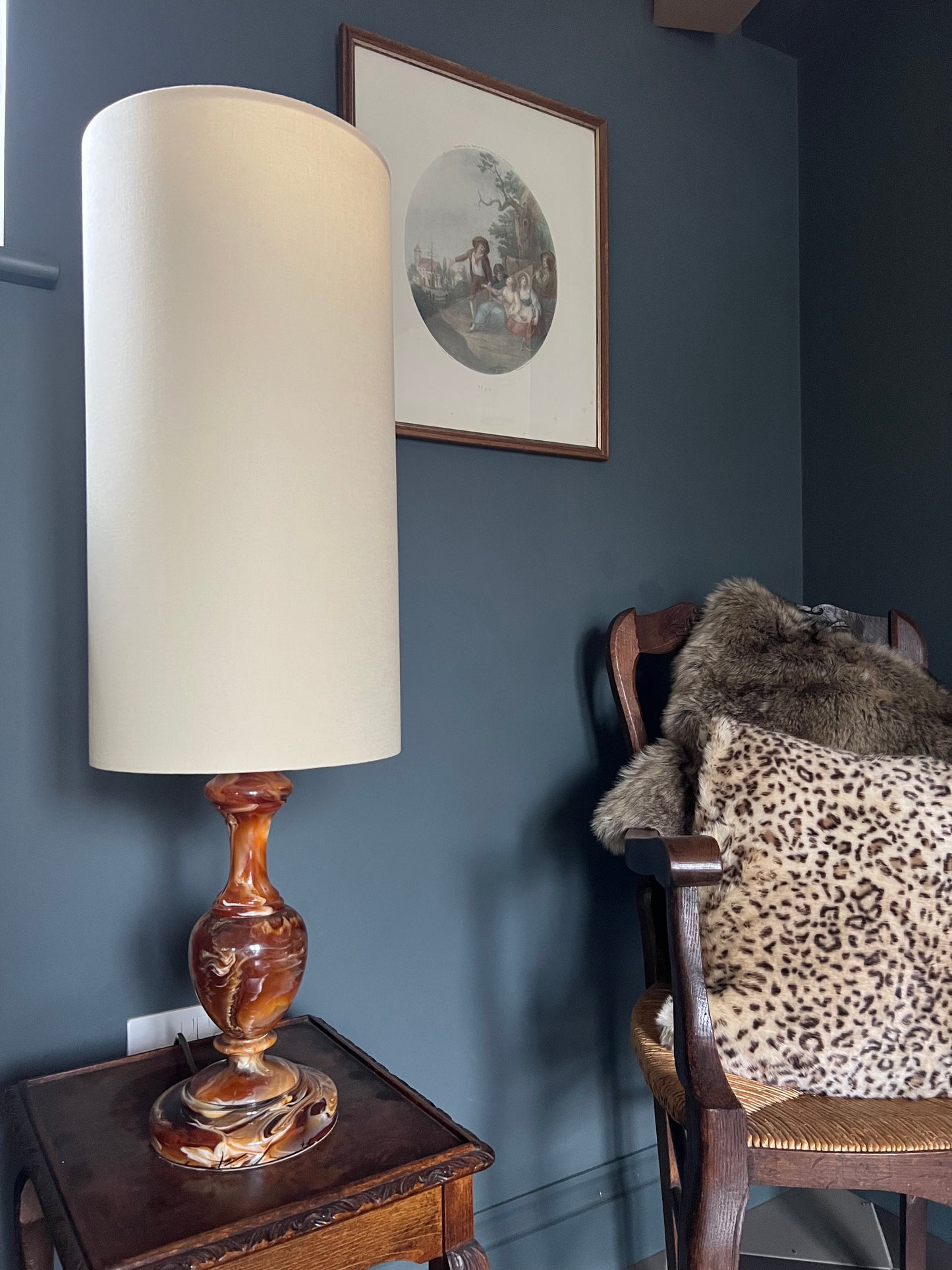 Cream cotton cylinder lampshade, extra tall lampshade