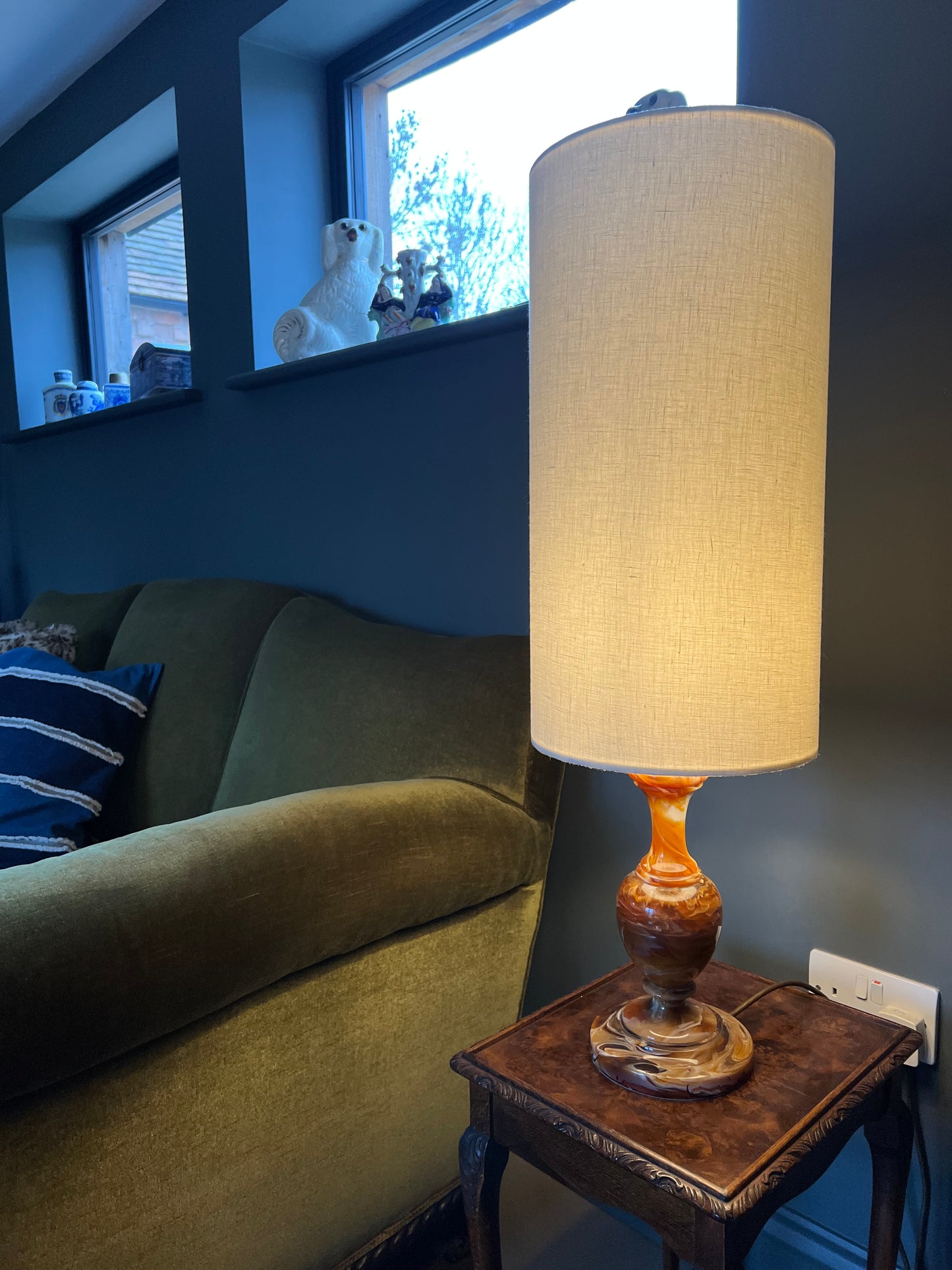 Cream cotton cylinder lampshade, extra tall lampshade