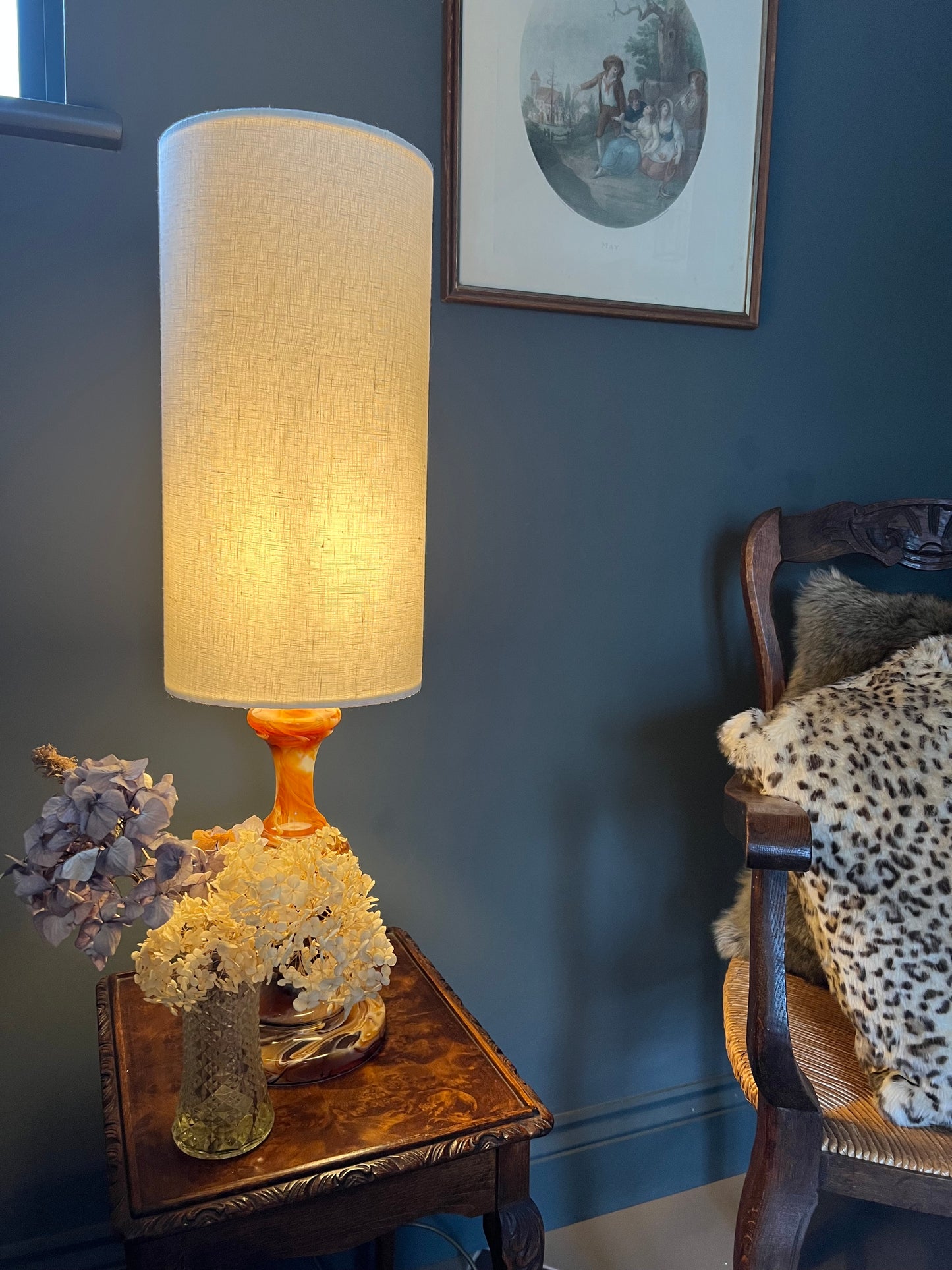 Off white cream linen cylinder lampshade, extra tall lampshade