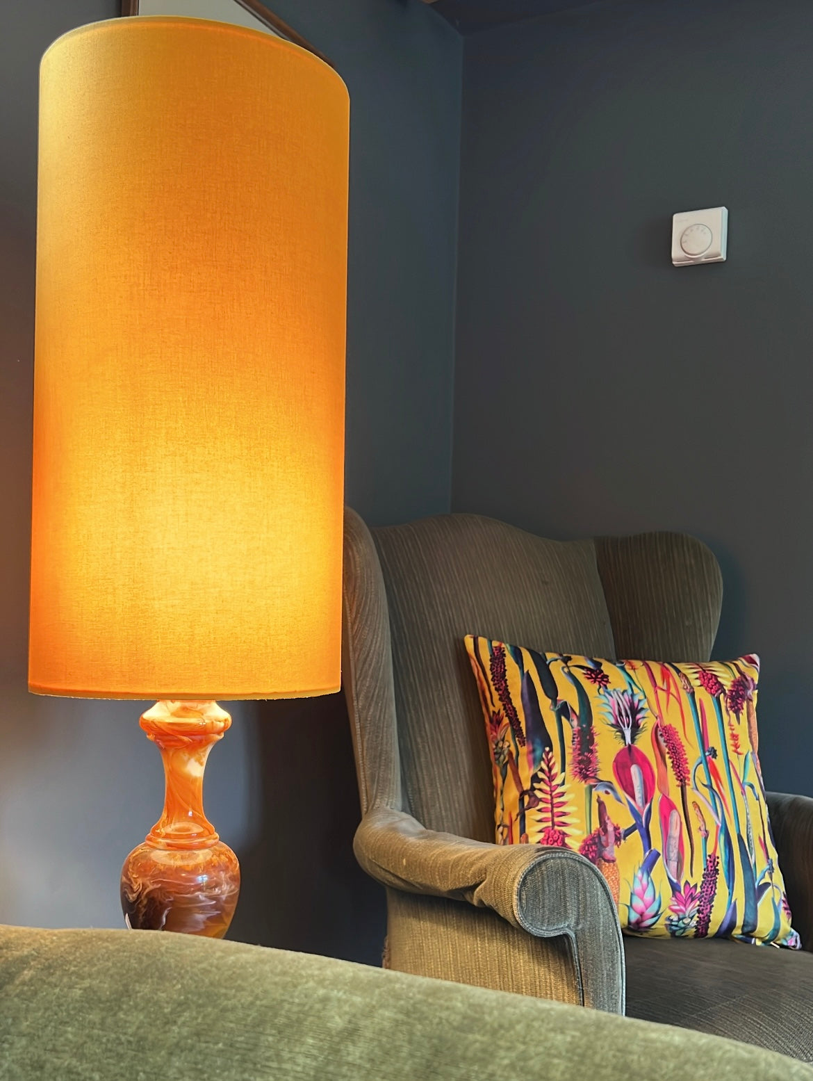 Sunny Yellow cotton cylinder lampshade, extra tall lampshade