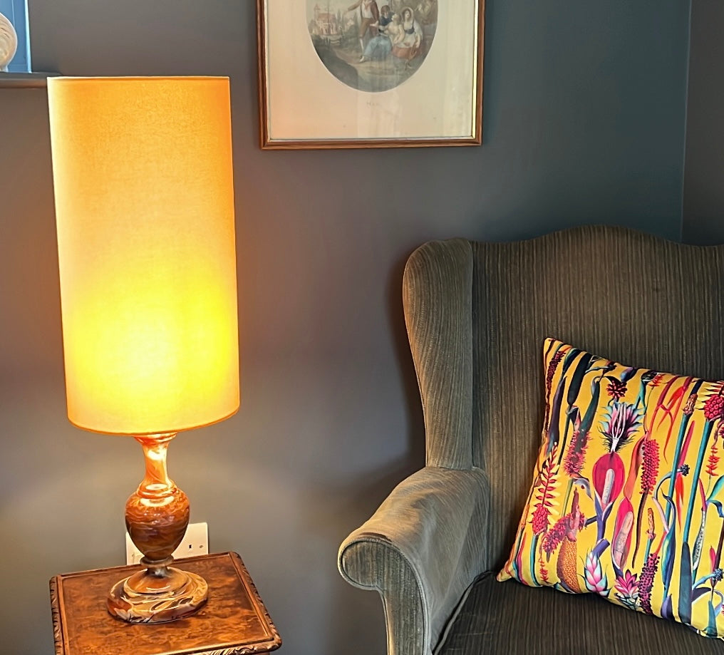 Sunny Yellow cotton cylinder lampshade, extra tall lampshade