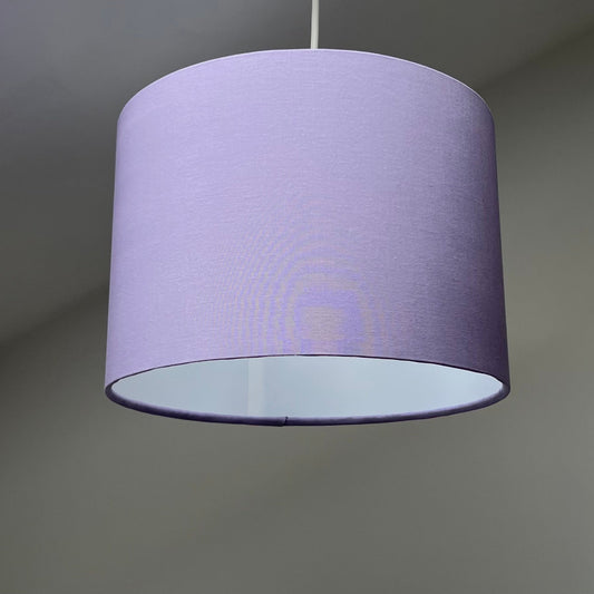 Lilac cotton drum lampshade/ ceiling shade with a white lining
