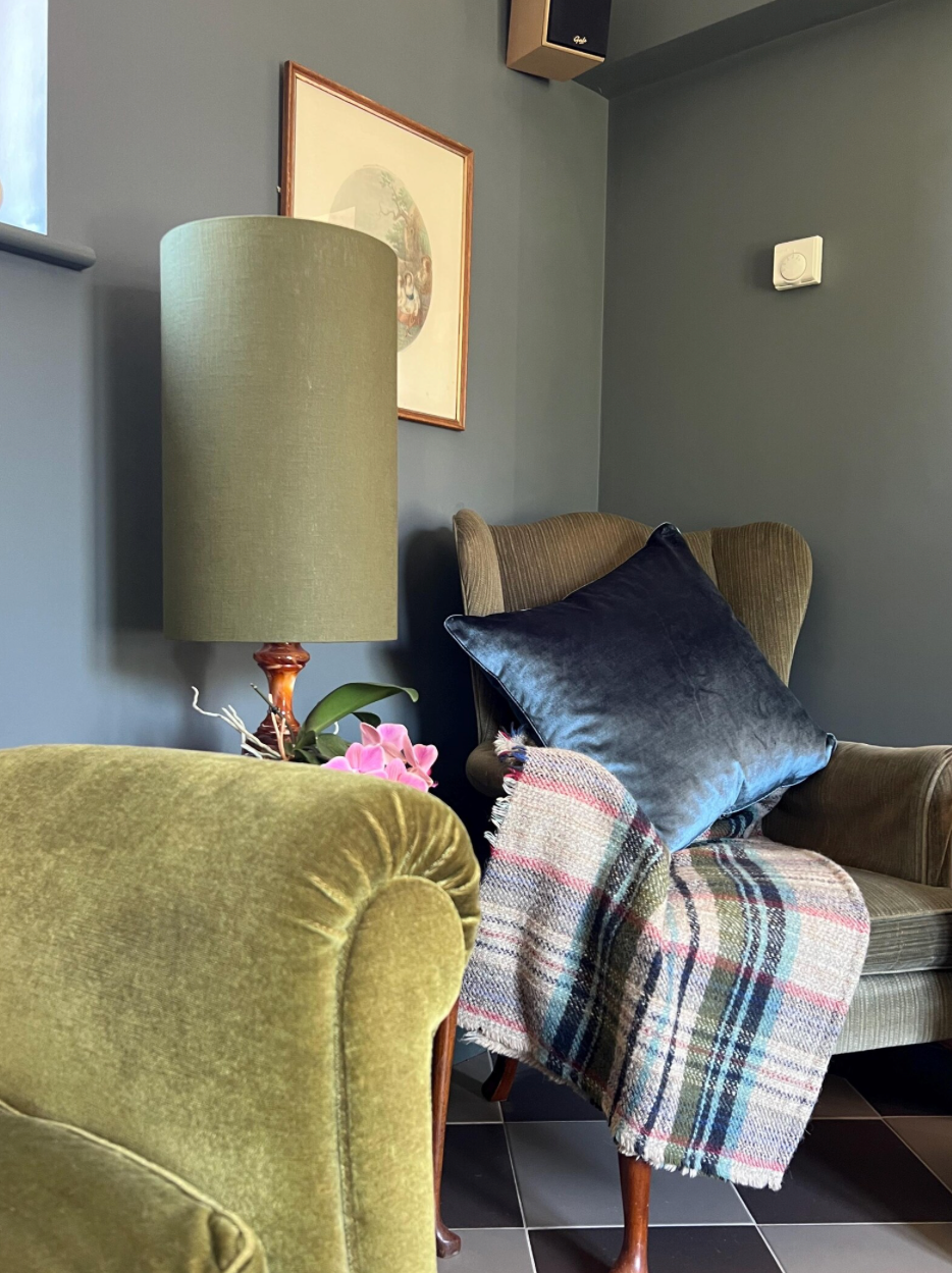 Moss linen cylinder lampshade, extra tall lampshade