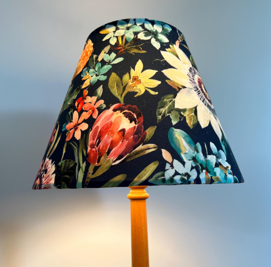 Floral summer garden velvet coolie lampshade/ ceiling light shade, empire lampshade, midnight