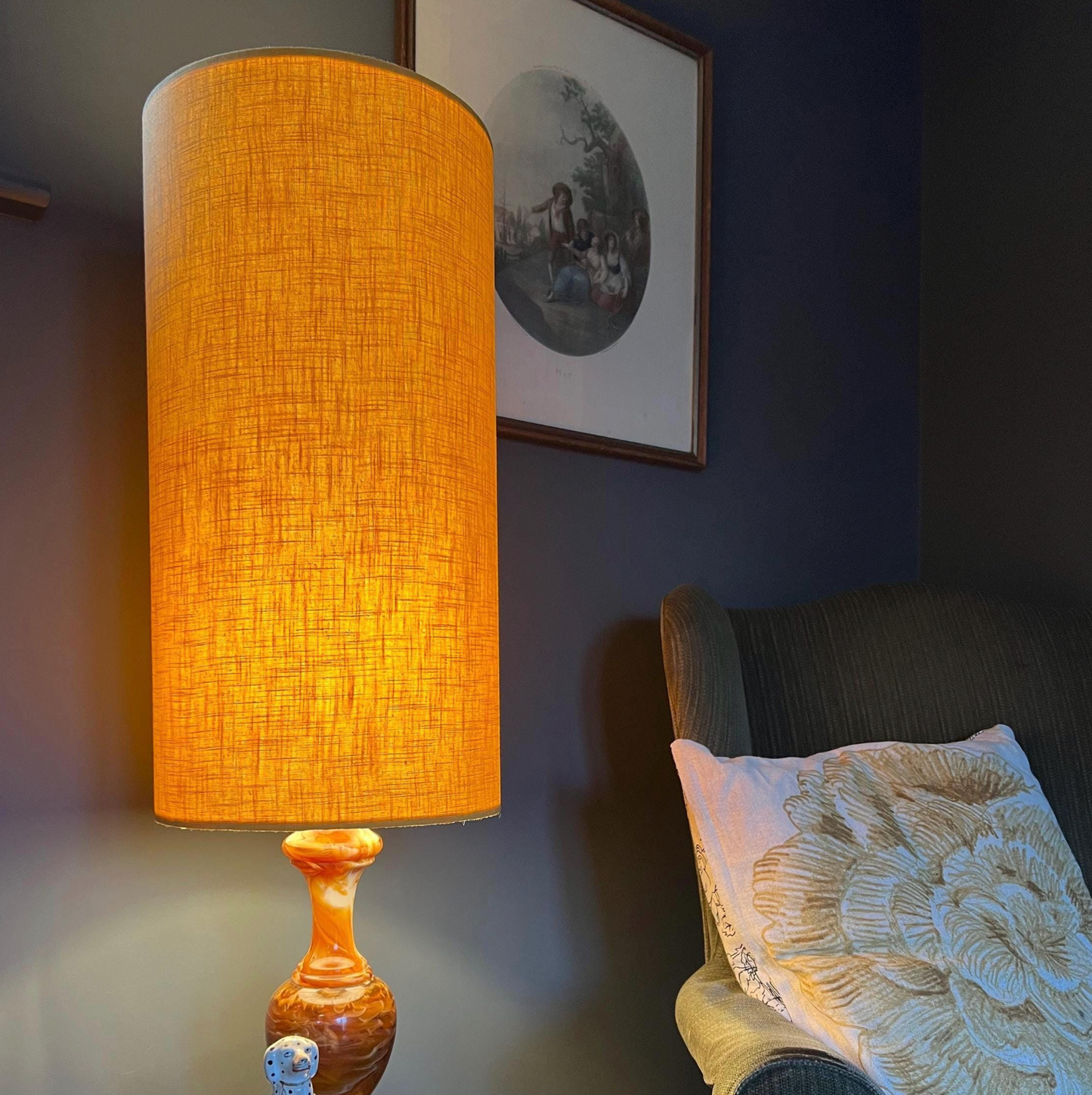 Mustard linen cylinder lampshade, extra tall lampshade