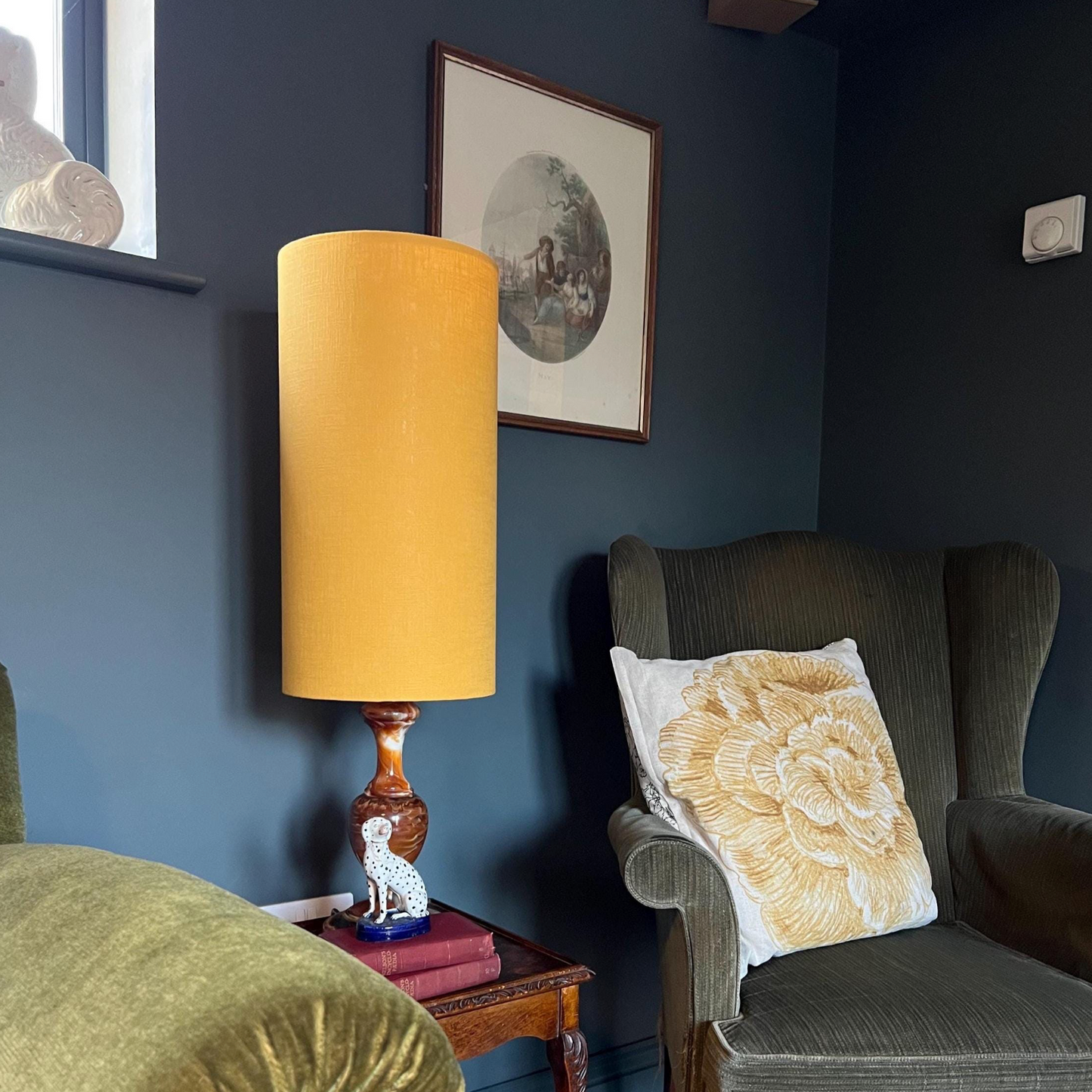 Mustard linen cylinder lampshade, extra tall lampshade
